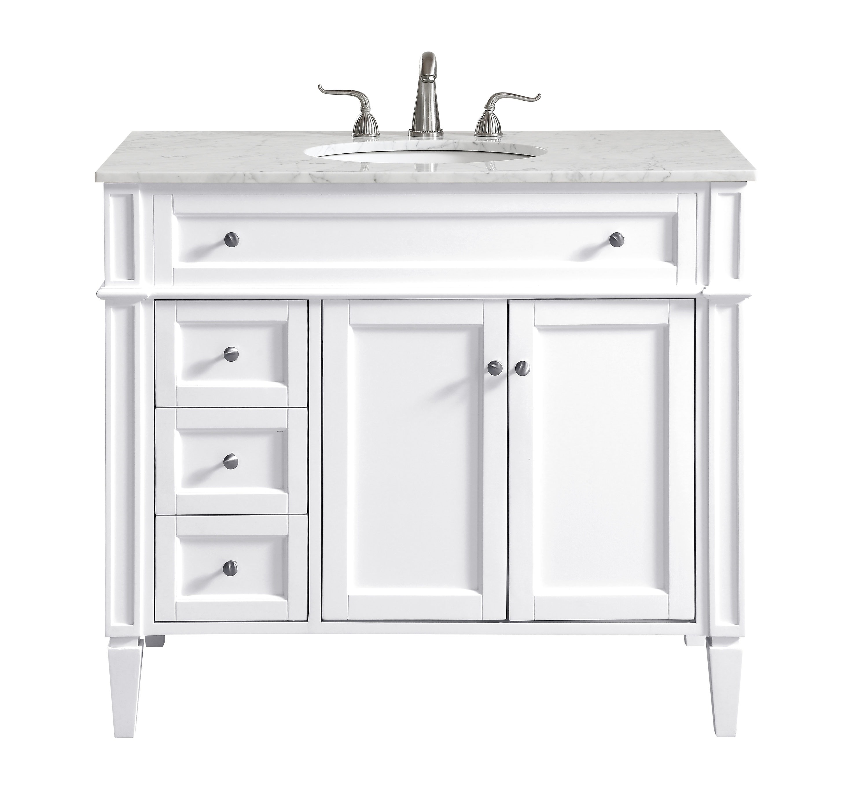 Elegant Decor HF37620WH Home Furnishing 40-in White Undermount Single sink Bathroom Vanity with Carrara White Marble Top
