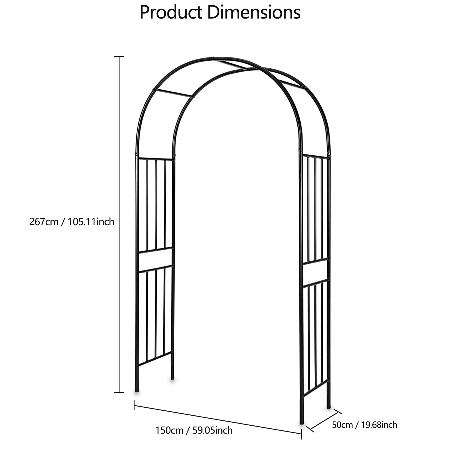 Garvee Heavy Duty Steel Garden Arch Arbor Trellis Black Metal Archway ...