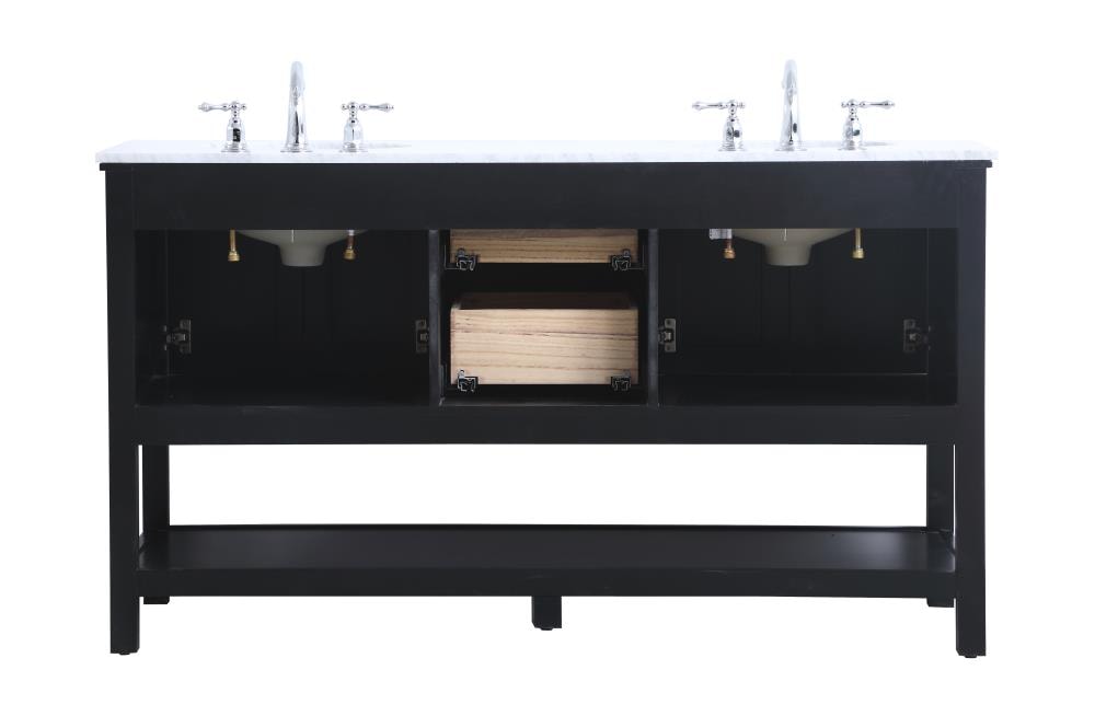 60 in Black Double Sink Bathroom Vanity with Carrara Marble Top