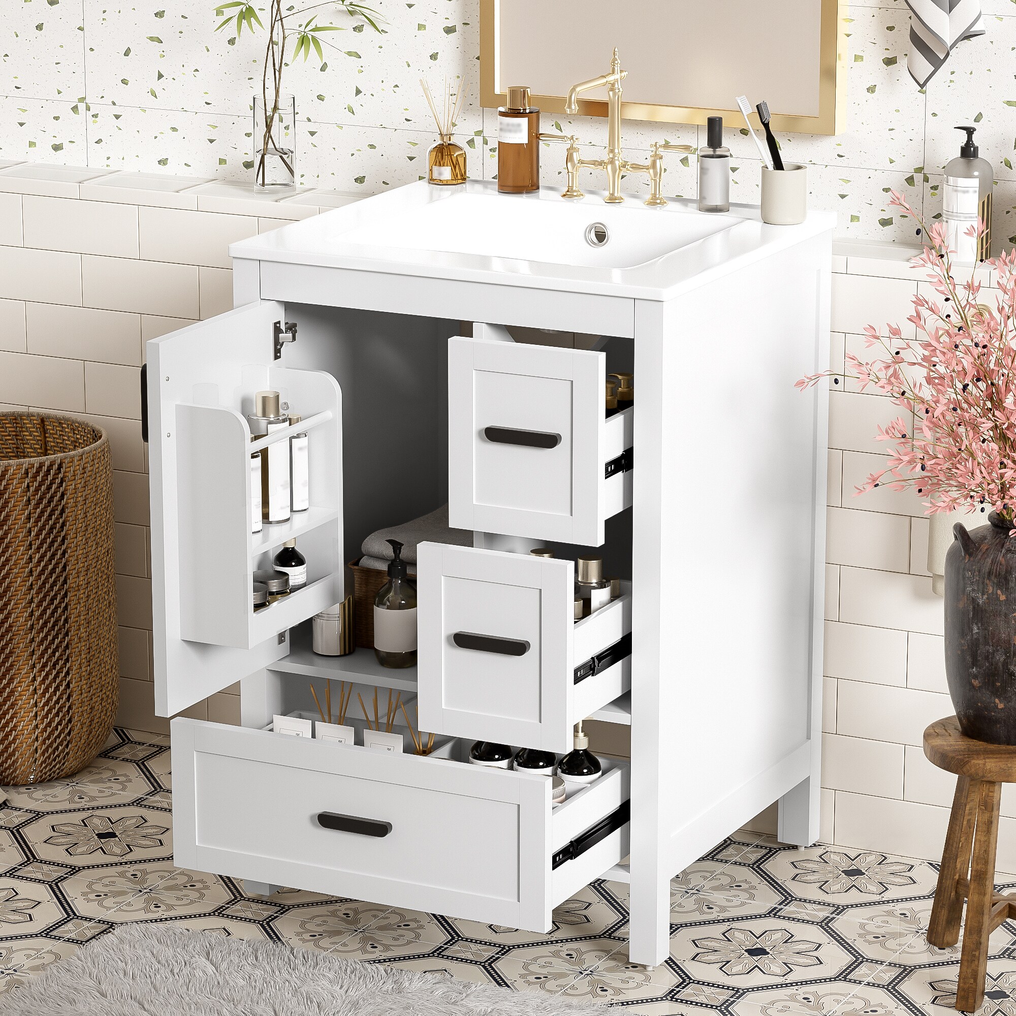 新品24-25NOVEMBER ARTISVE145cm GDFStudio Max Modern Bathroom Vanity with Ceramic Sink 24