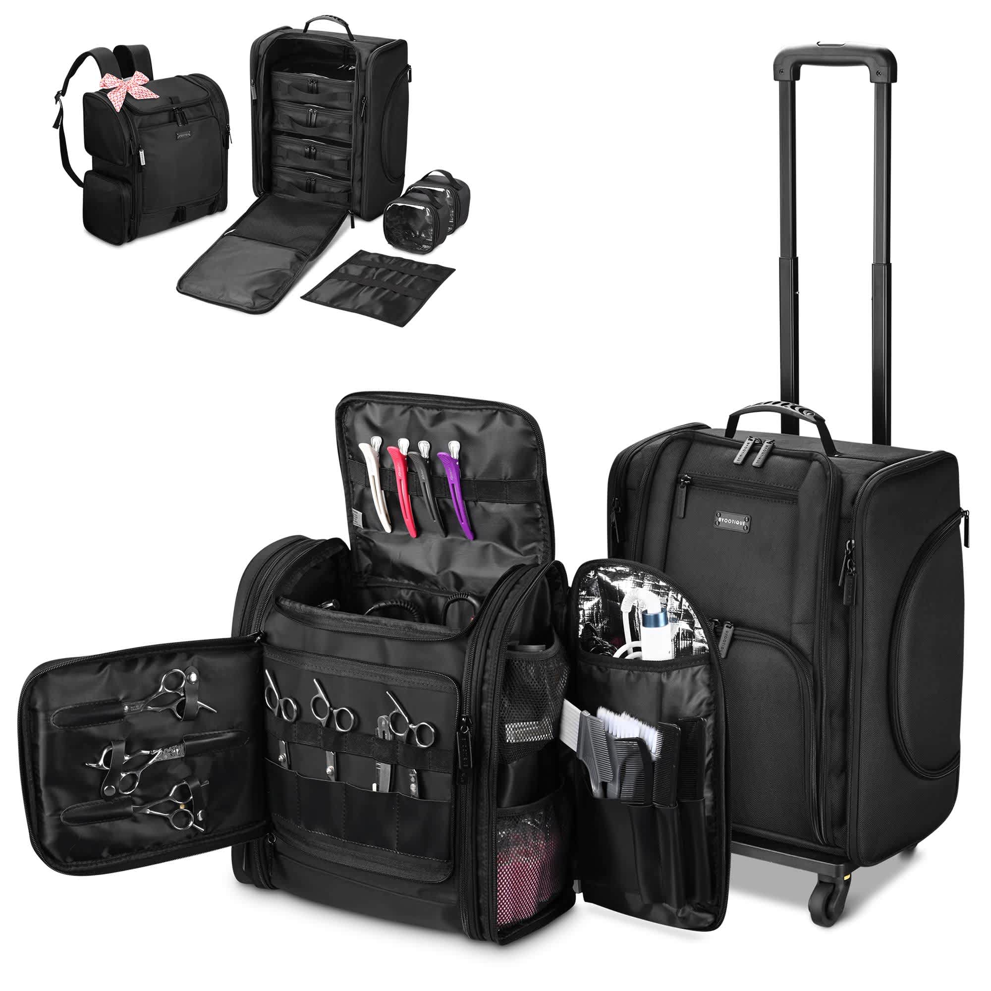 Yescom 12MIKCSET001-33-6-LO Byootique Rolling Train Case and Hair Tools Travel Bag Kit with 6 Toiletry Bags