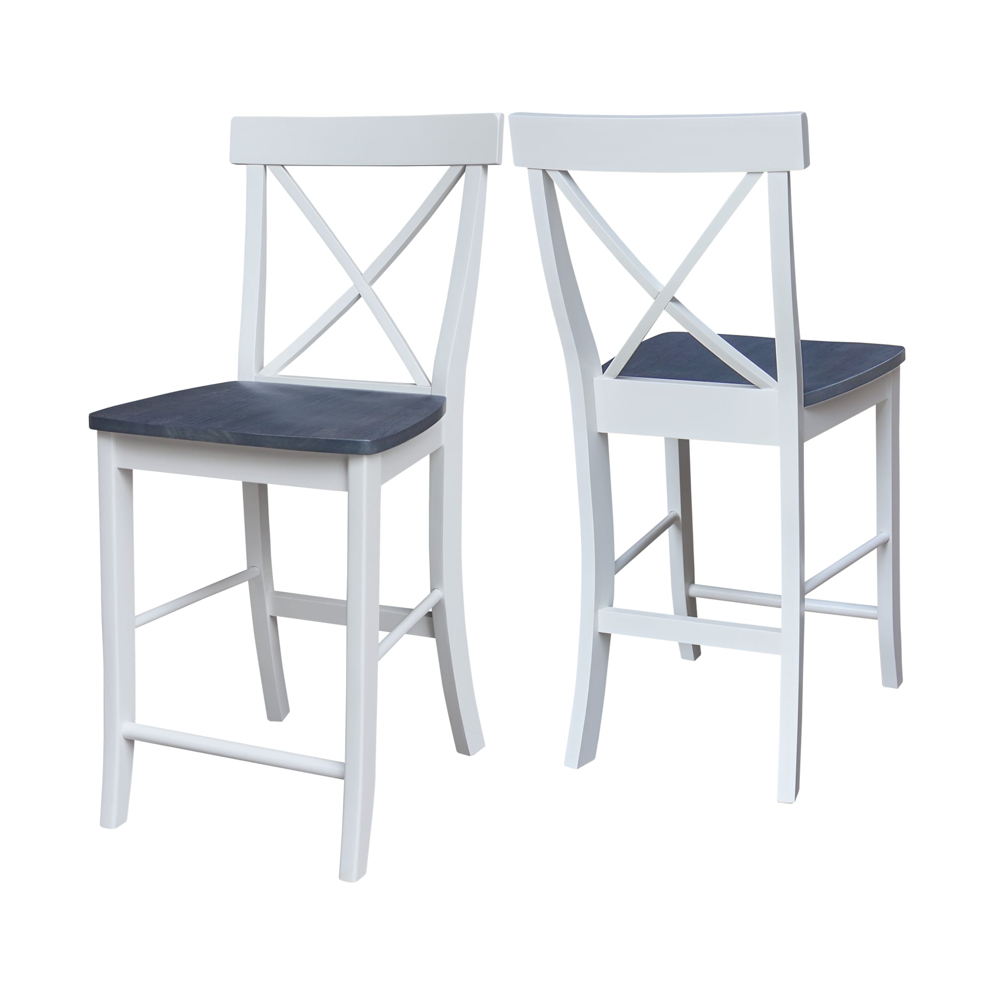 Elegant X-Back Solid Parawood Counter Stool, White and Heather Gray