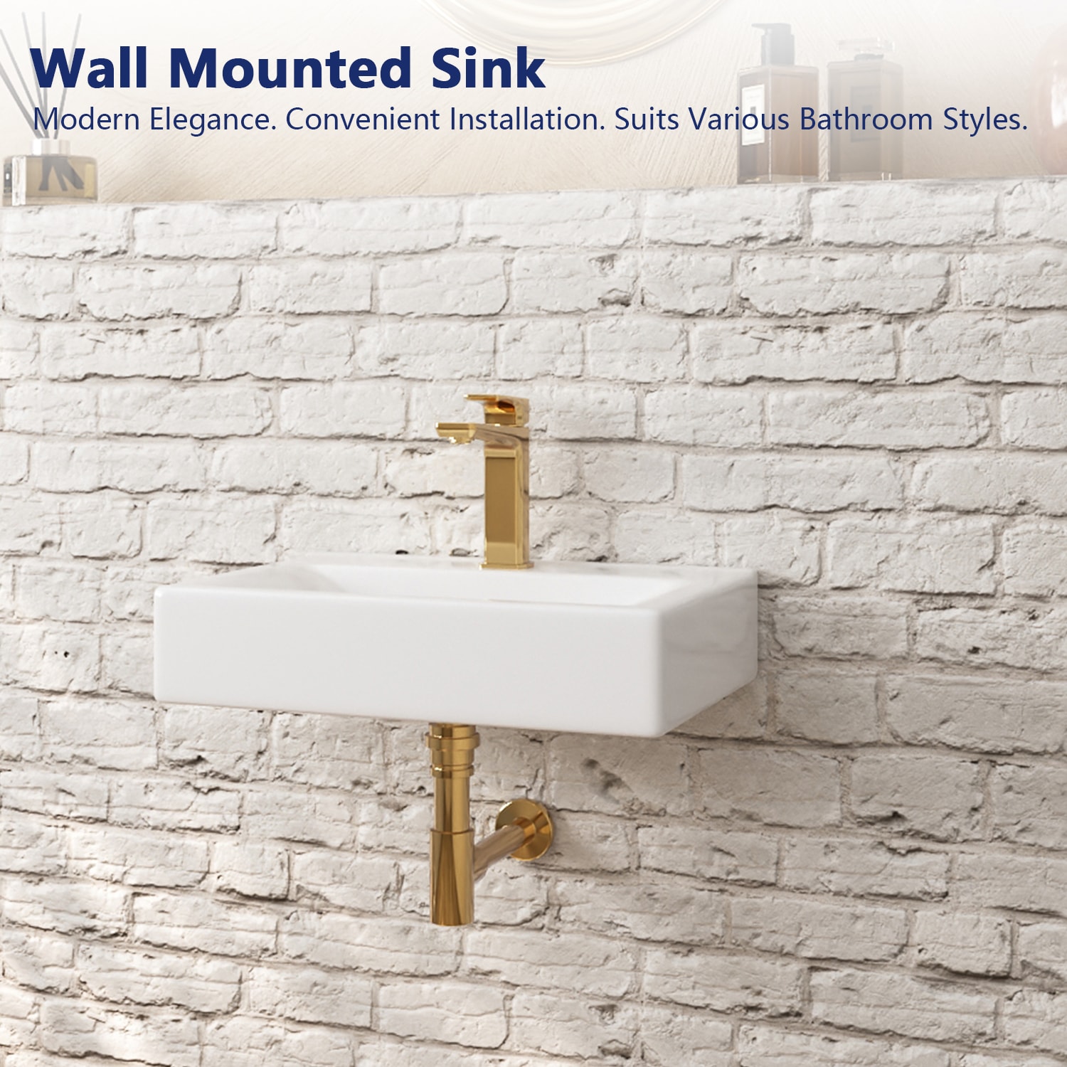 18'' White Ceramic Wall-Mount Bathroom Sink with Faucet Hole
