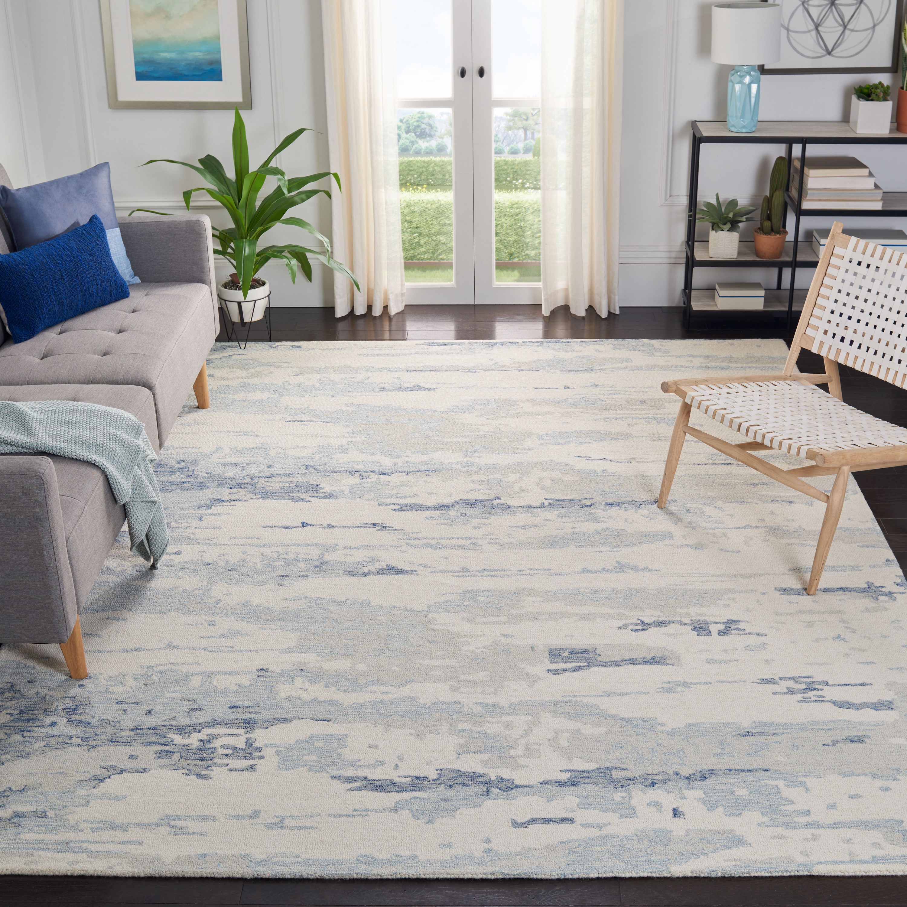 Safavieh ABT465A-10 Abstract Mahmooda 10 x 14 (ft) Tufted Wool Ivory/Blue Rectangular Indoor Abstract Bohemian/Eclectic Area rug