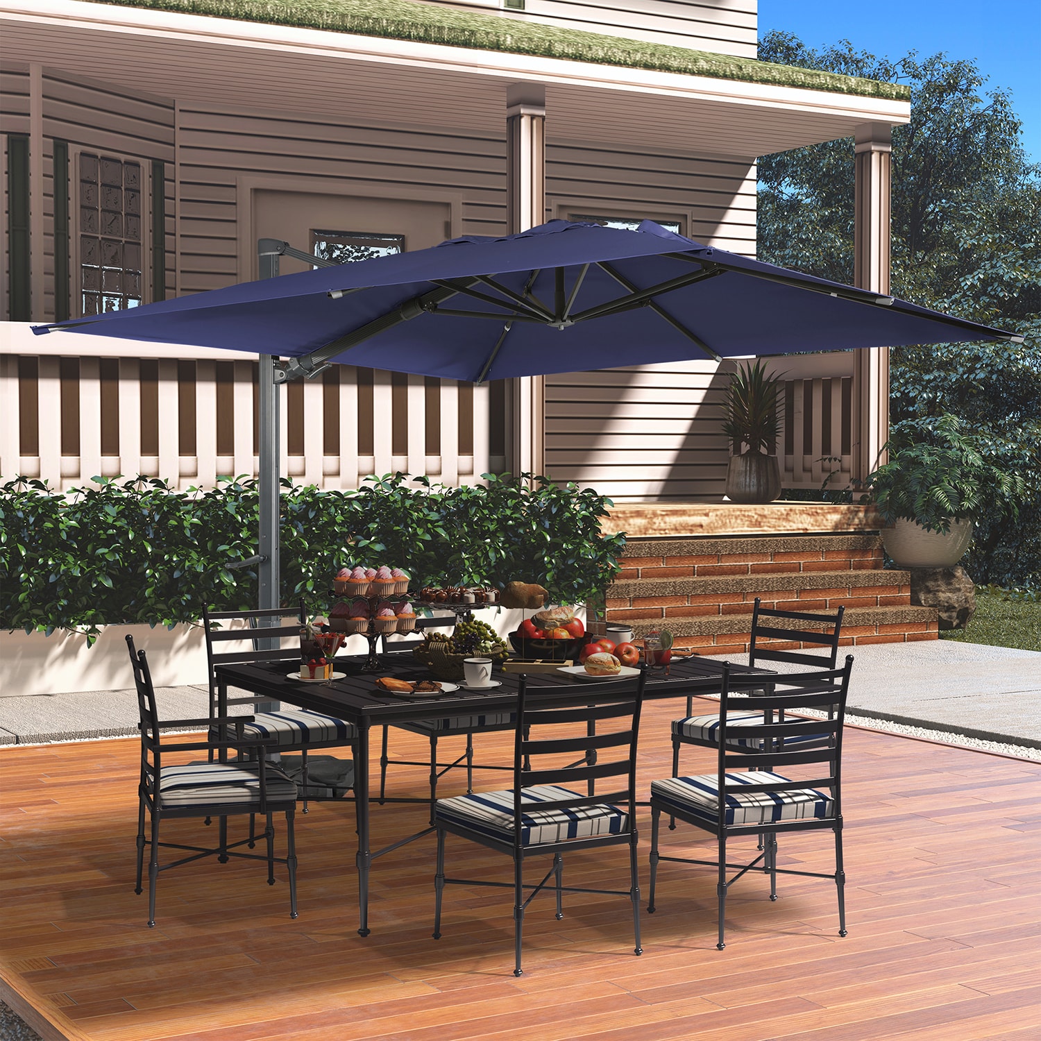 Mondawe 10-ft Aluminum Square Cantilever Patio Umbrella With Base In ...