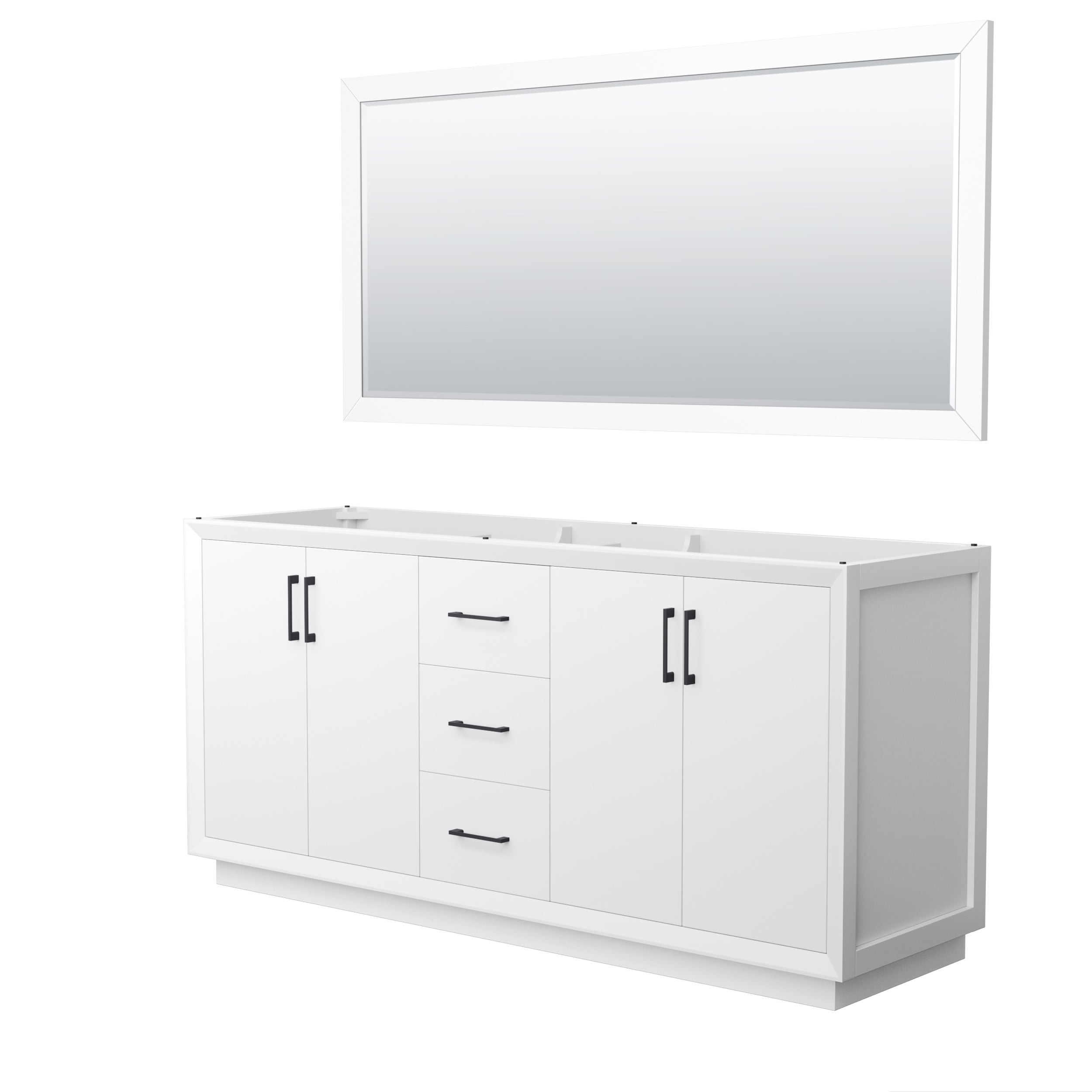 Wyndham Collection WCF414172DWBCXSXXM70 Strada 72-in White with Matte Black Trim Bathroom Vanity Base Cabinet without Top (Mirror Included)