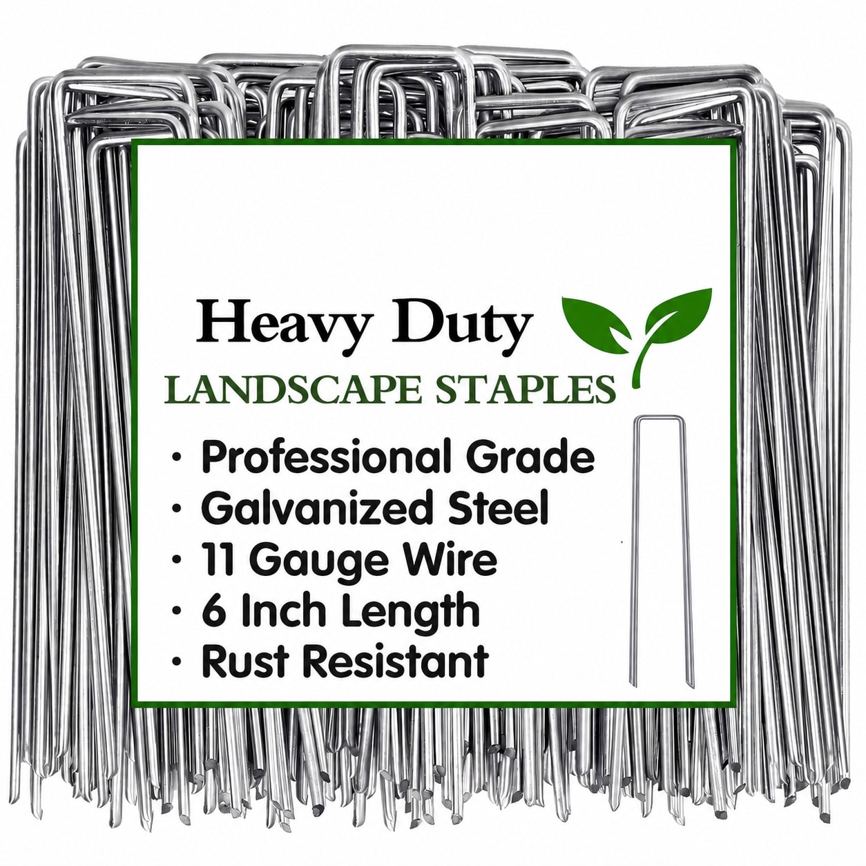 LAIFUCAM  6 Inch 11 Gauge Galvanized Landscape Staples U Shaped Garden Stakes for Weed Barrier Fabric and Outdoor Decorations 50 Pack
