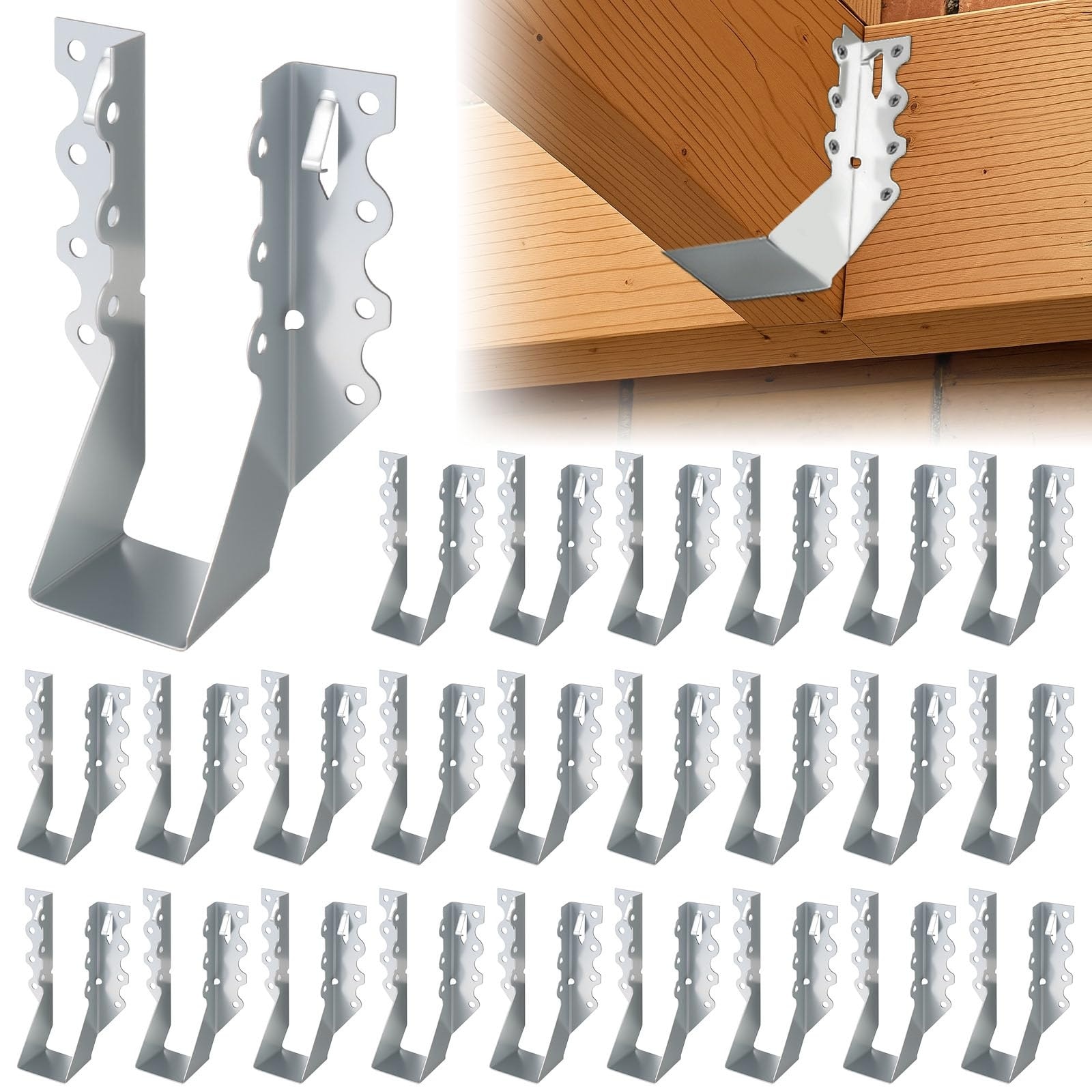 Phyfalip 25 Pack 2x8 Face Mount Joist Hangers 20 Gauge Galvanized Steel Hurricane Tie Rafter Brackets for Wood Framing Deck Roof Floor Ceiling #LPF0502Z28