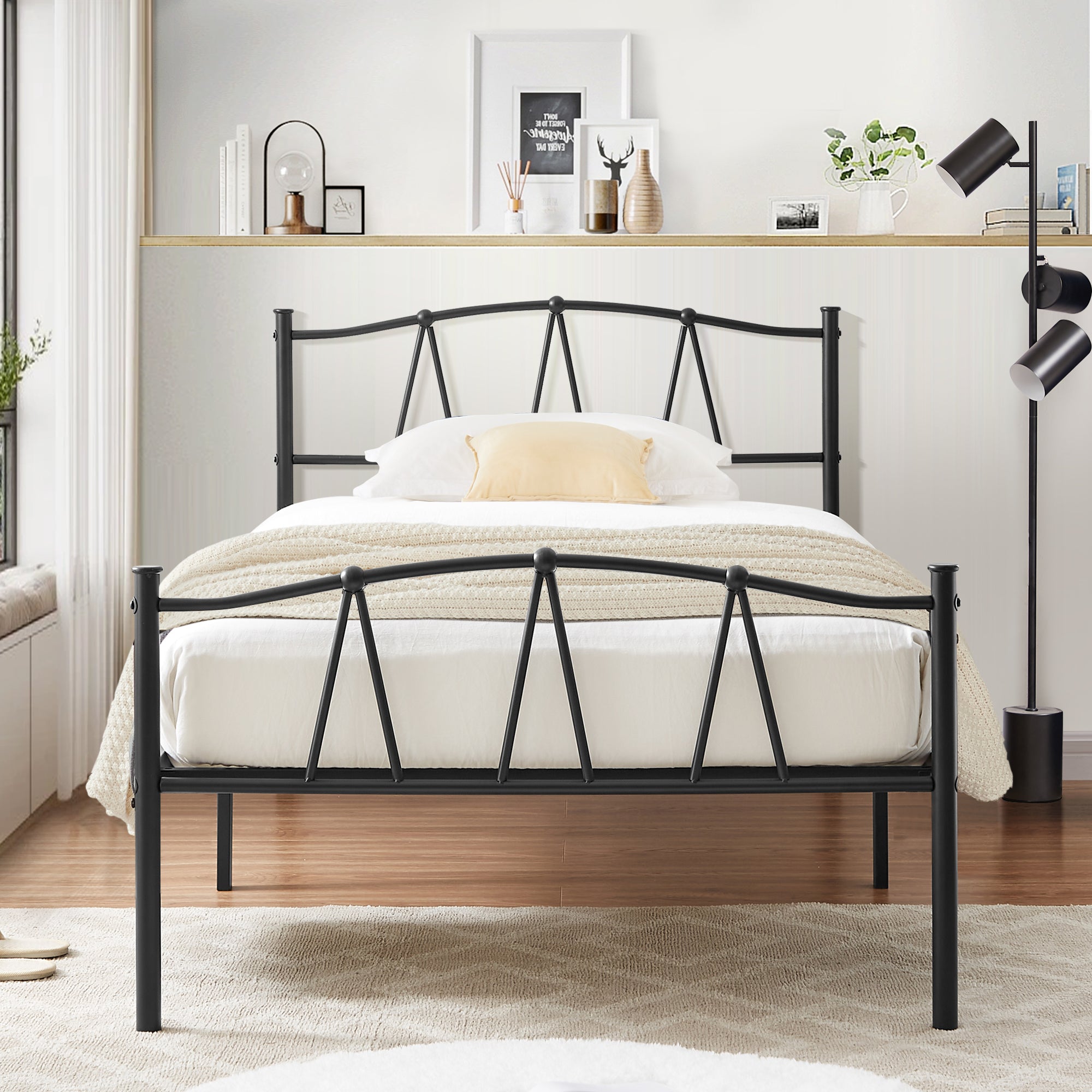 Vecelo LOE-RB-T31 Twin Metal Platform Bed Frame with Headboard Footboard Storage Space Under Bed Frames Easy Assembly