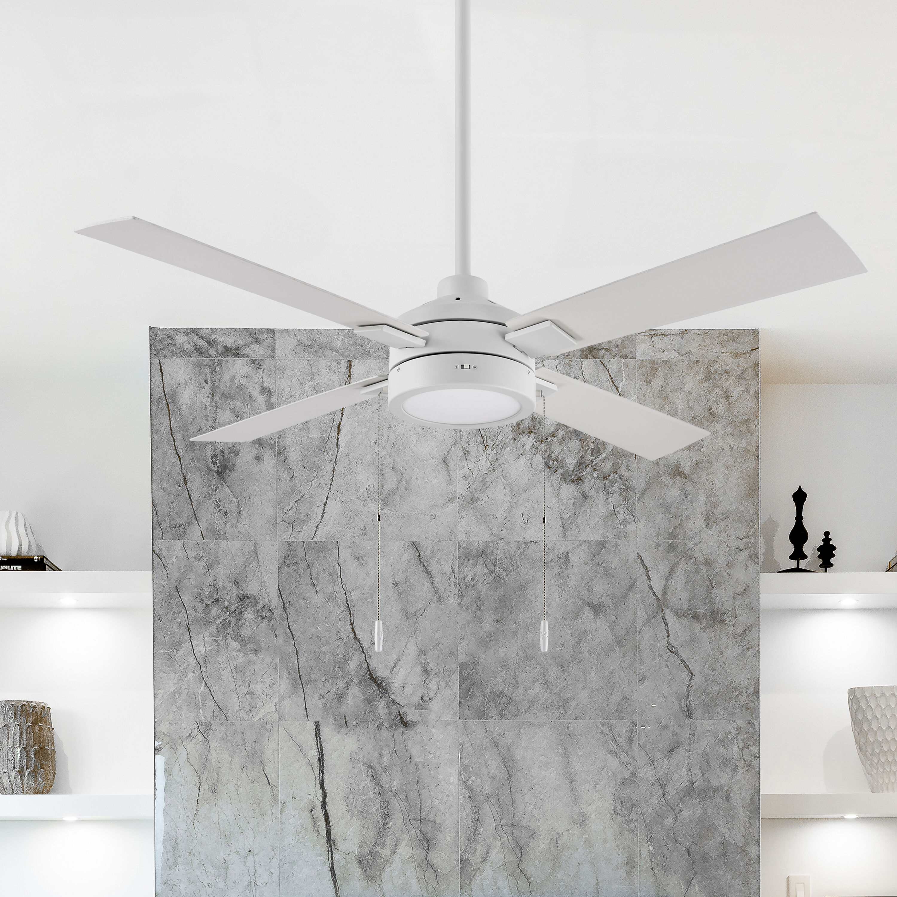 Harbor Breeze AR48-52MWH Eddington Easy2Hang 52-in Integrated LED Matte White with White/White Oak Blades Ceiling Fan With Light ( 4 -Blade )