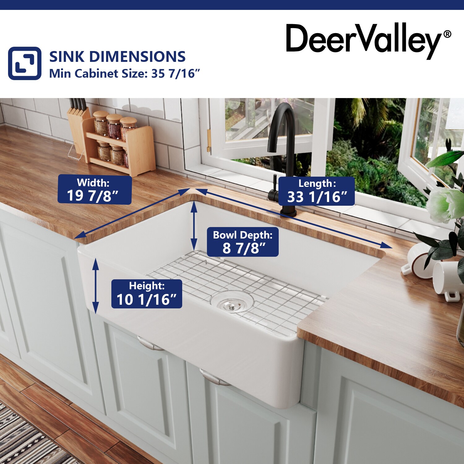 DeerValley DV-1K119 Feast 33 L x 20 W Ceramic Farmhouse Kitchen Sink