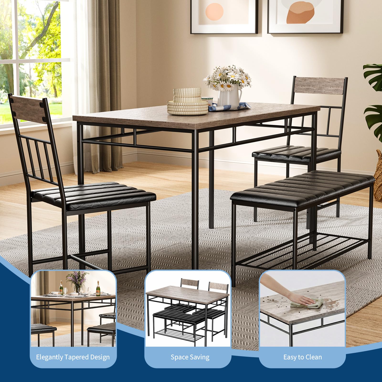 Visual Reference: Garvee 4 Pieces Dining Table Set For 4 Wood Kitchen