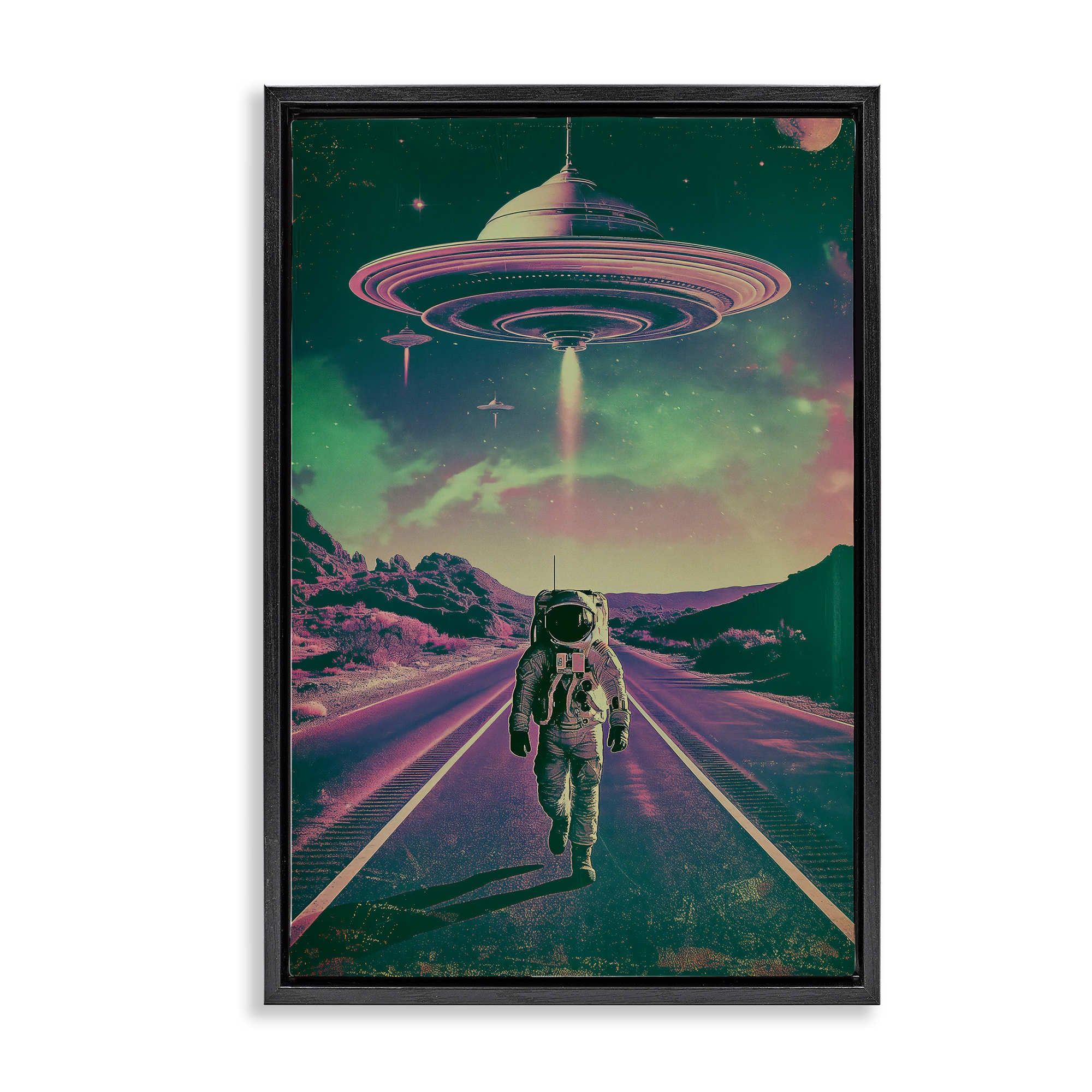 Stupell Industries BT-292-FFB-16X24 Astronaut with Overhead UFO Floating Frame design by Wumples