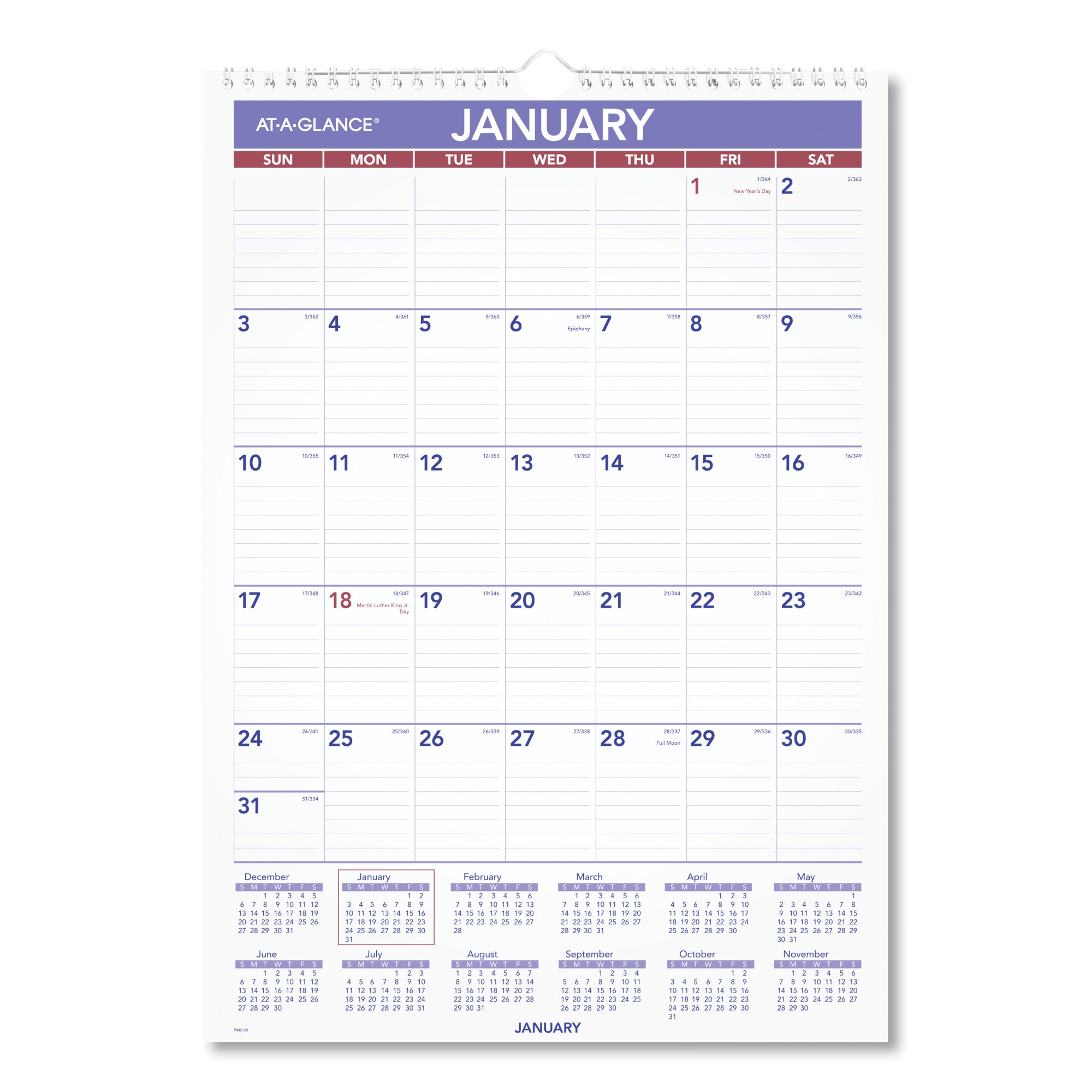 ATAGLANCE Monthly Wall Calendar with Ruled DailyBlock, 12 x 17