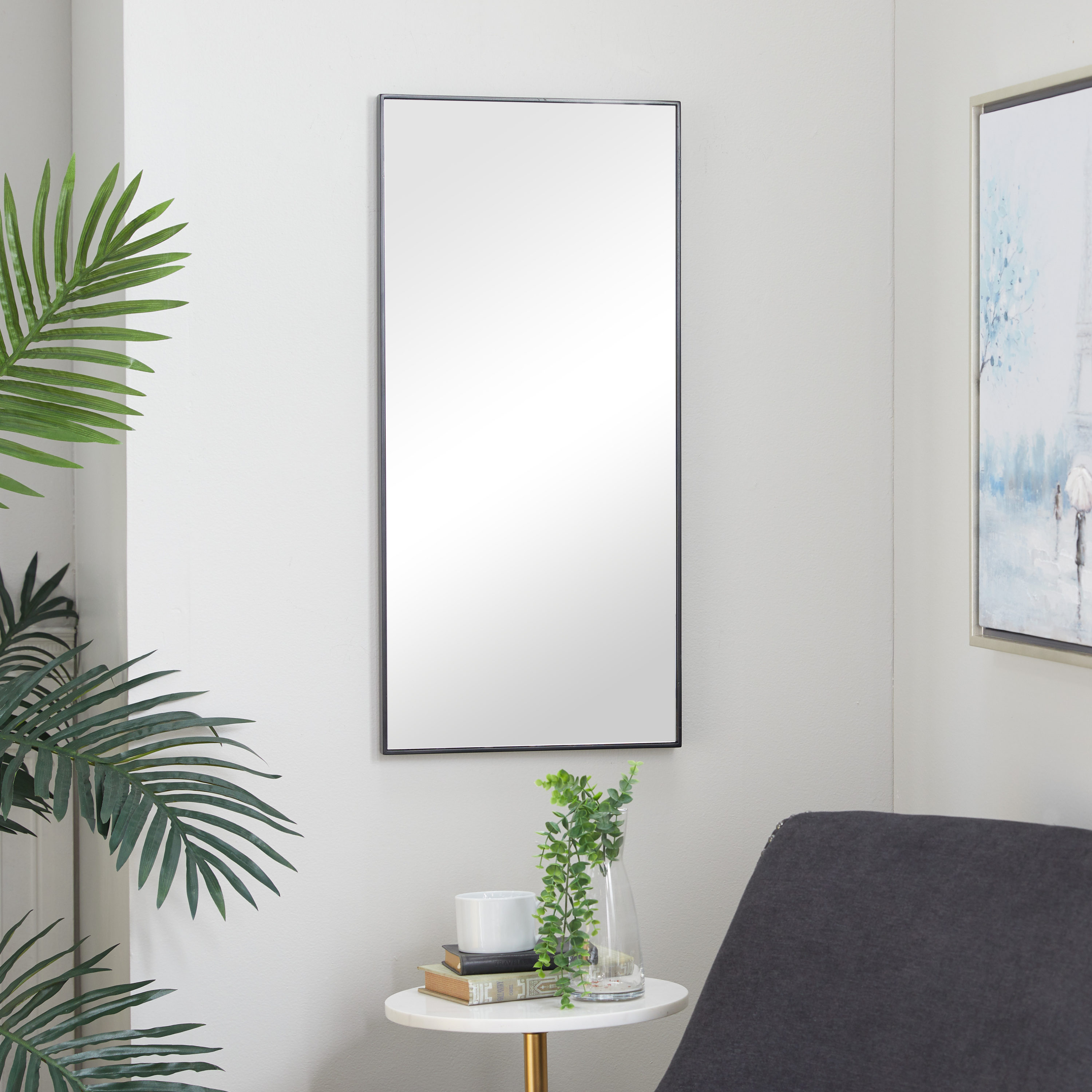 Grayson Lane 98557 30-Inches W x 30.0-Inches H Rectangle Black Thin Minimalist Framed Wall Mirror