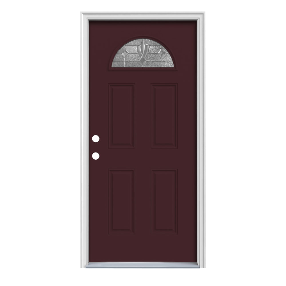 JELD-WEN LOWOLJW167300109 Laurel 32-in x 80-in x 4-9/16-in Steel 1/4 lite Right-hand inswing Currant Painted Prehung Front Door with Brickmould Insulating core