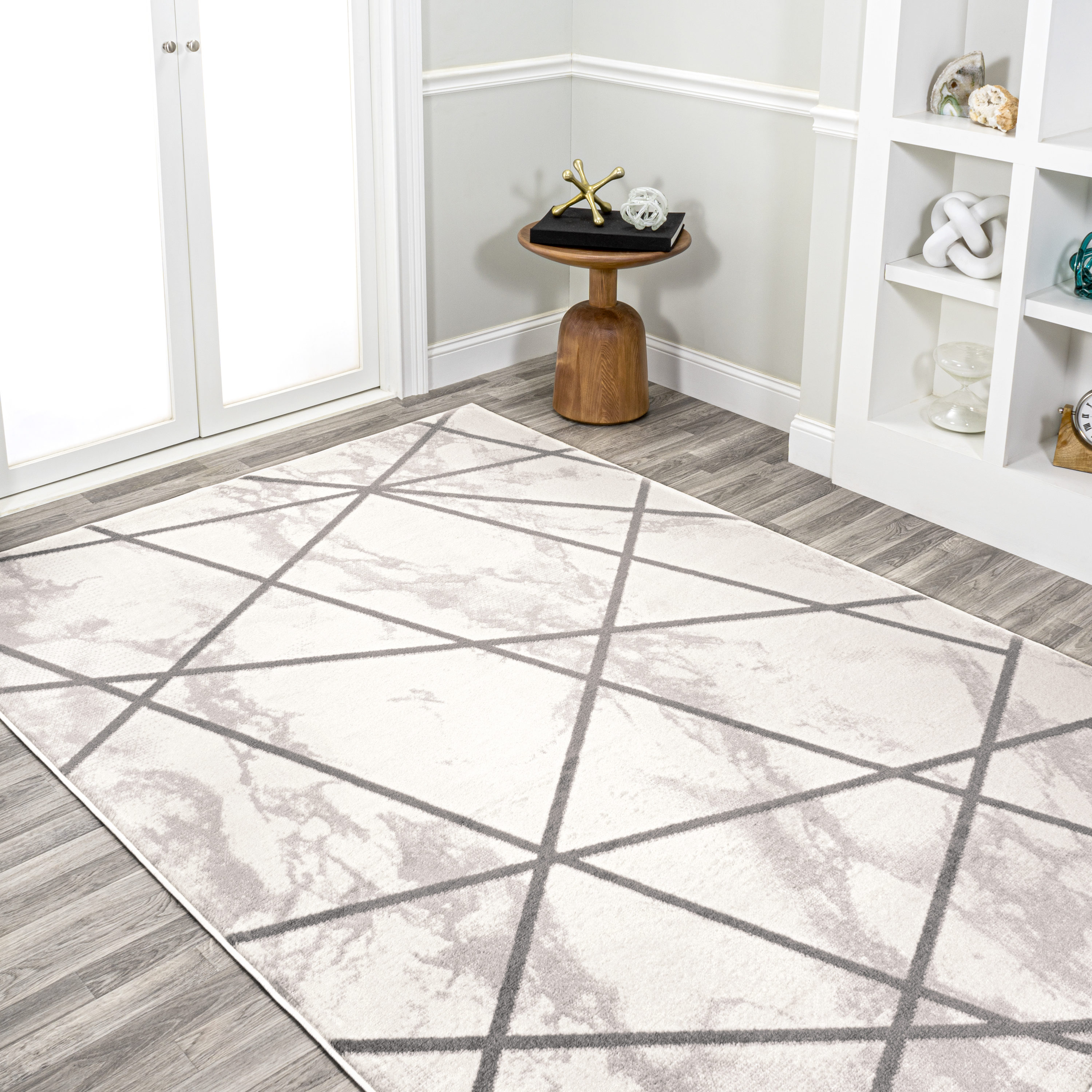 Patras Gray and Ivory Geometric Marbled Area Rug