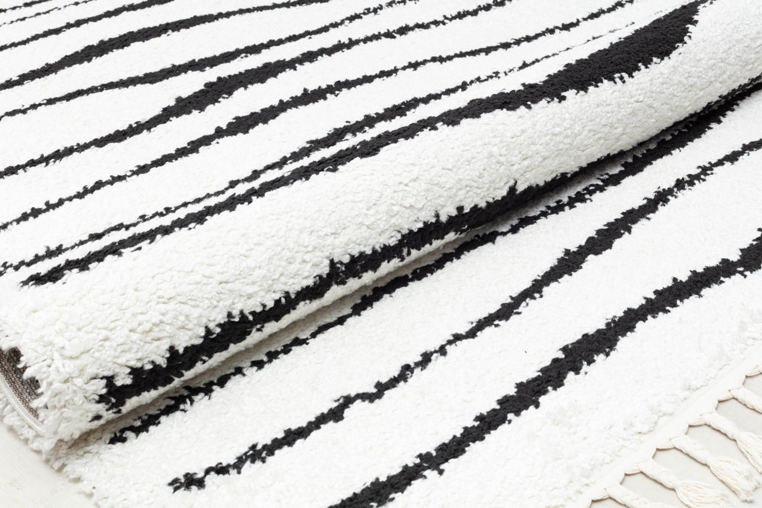 Black and White Abstract Shag Rectangular Rug 8' x 10'