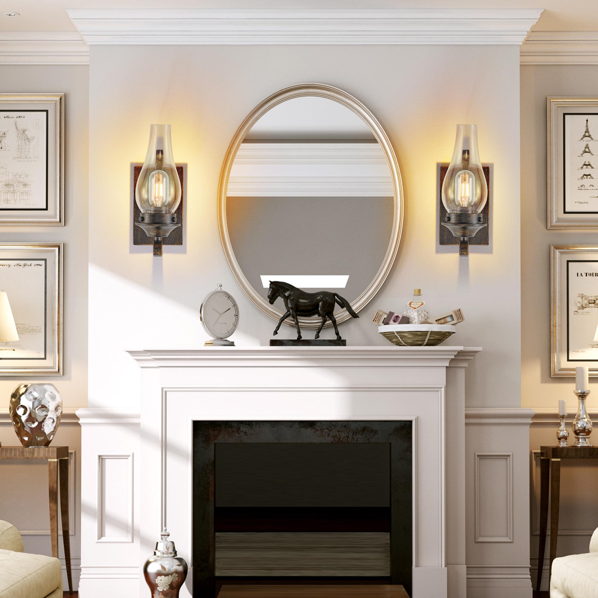 Bayfeve Set of 2 Black Gold Rustic Farmhouse Hardwired Wall Sconce