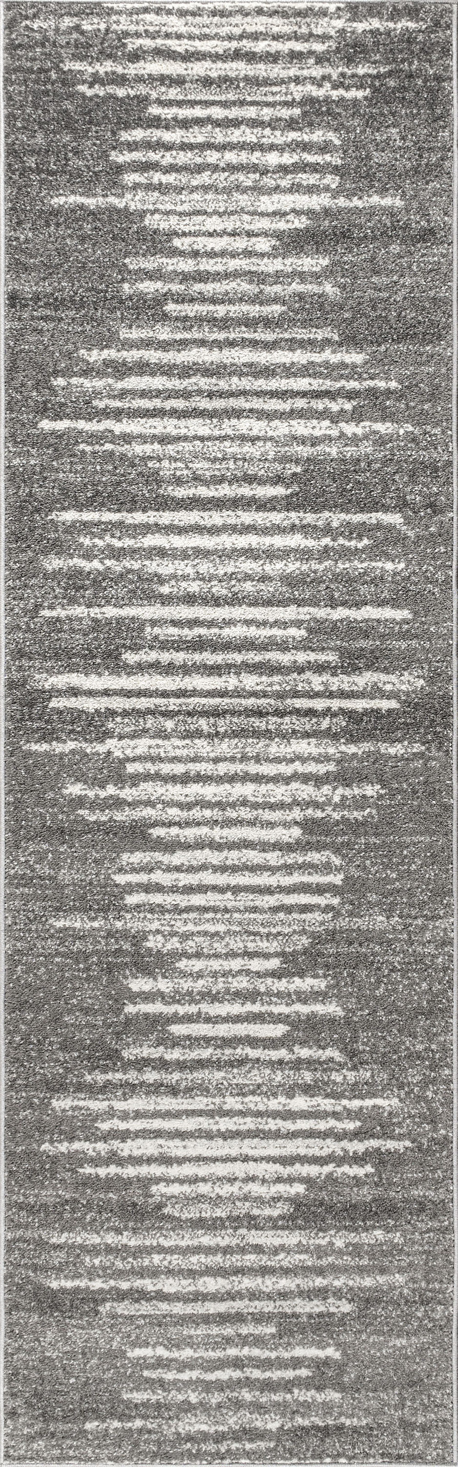 Gray and Ivory Striped Synthetic Runner Rug
