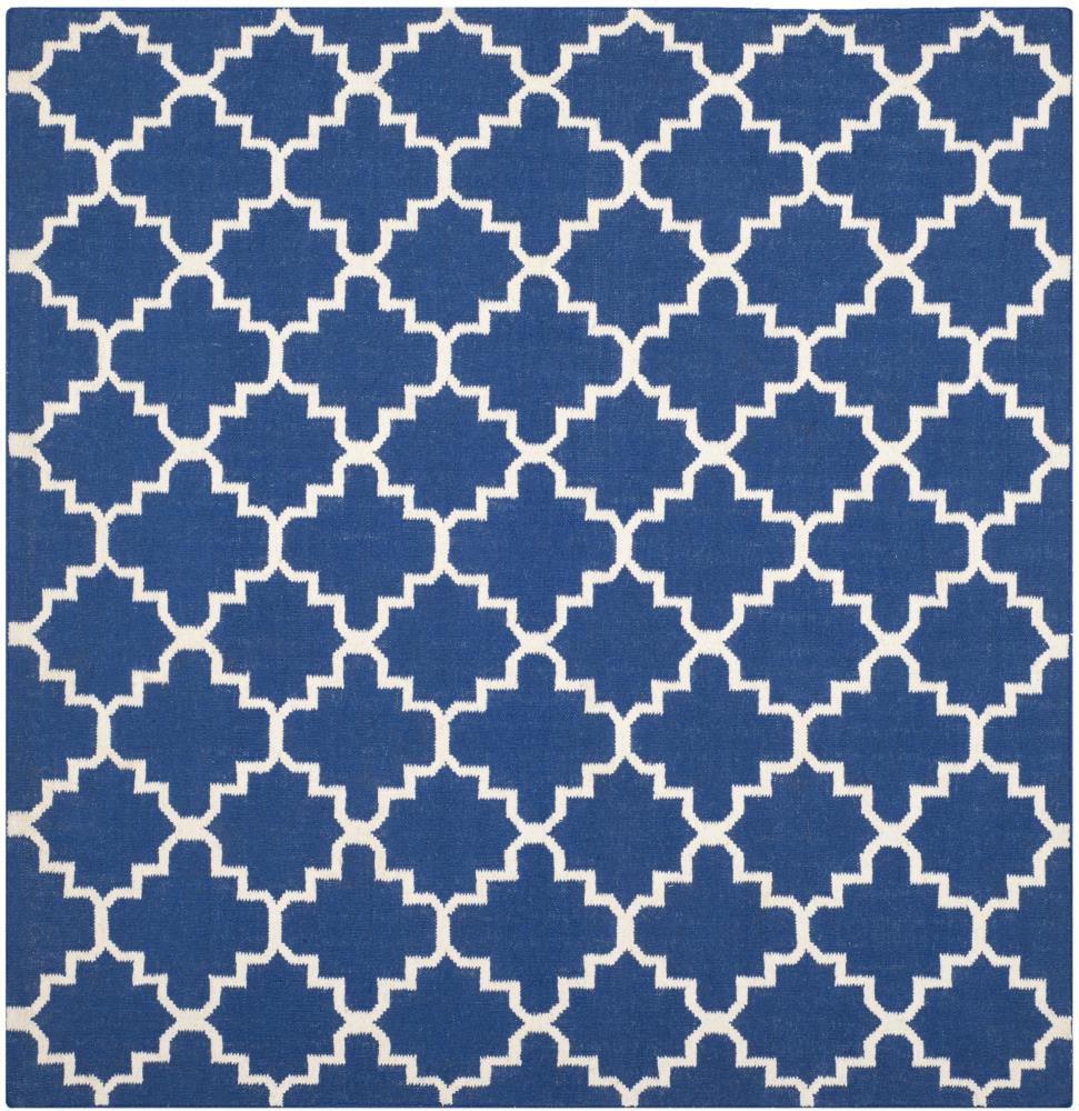 Safavieh DHU566A-8SQ Dhurries Zarat 8 x 8 (ft) Wool Dark Blue Square Indoor Trellis Coastal Area rug