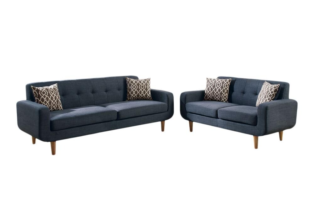 Glossy Polyester Sofa and Loveseat Furniture Plywood Metal Legs Couch Pillows 2 Piece Sofa Set for Living Room or Bedroom - Grey