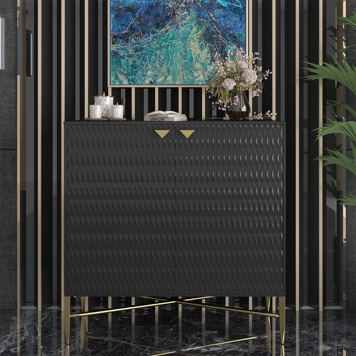 Mondawe MO-JH-022-BK 31.5-in W 2-Door Black Accent Cabinet
