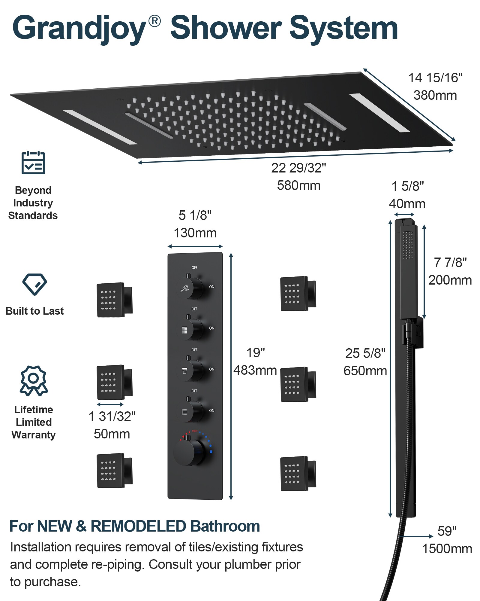 GRANDJOY SGF10GJ-25-BL23 Showerhead-Bar-Panels - View #14