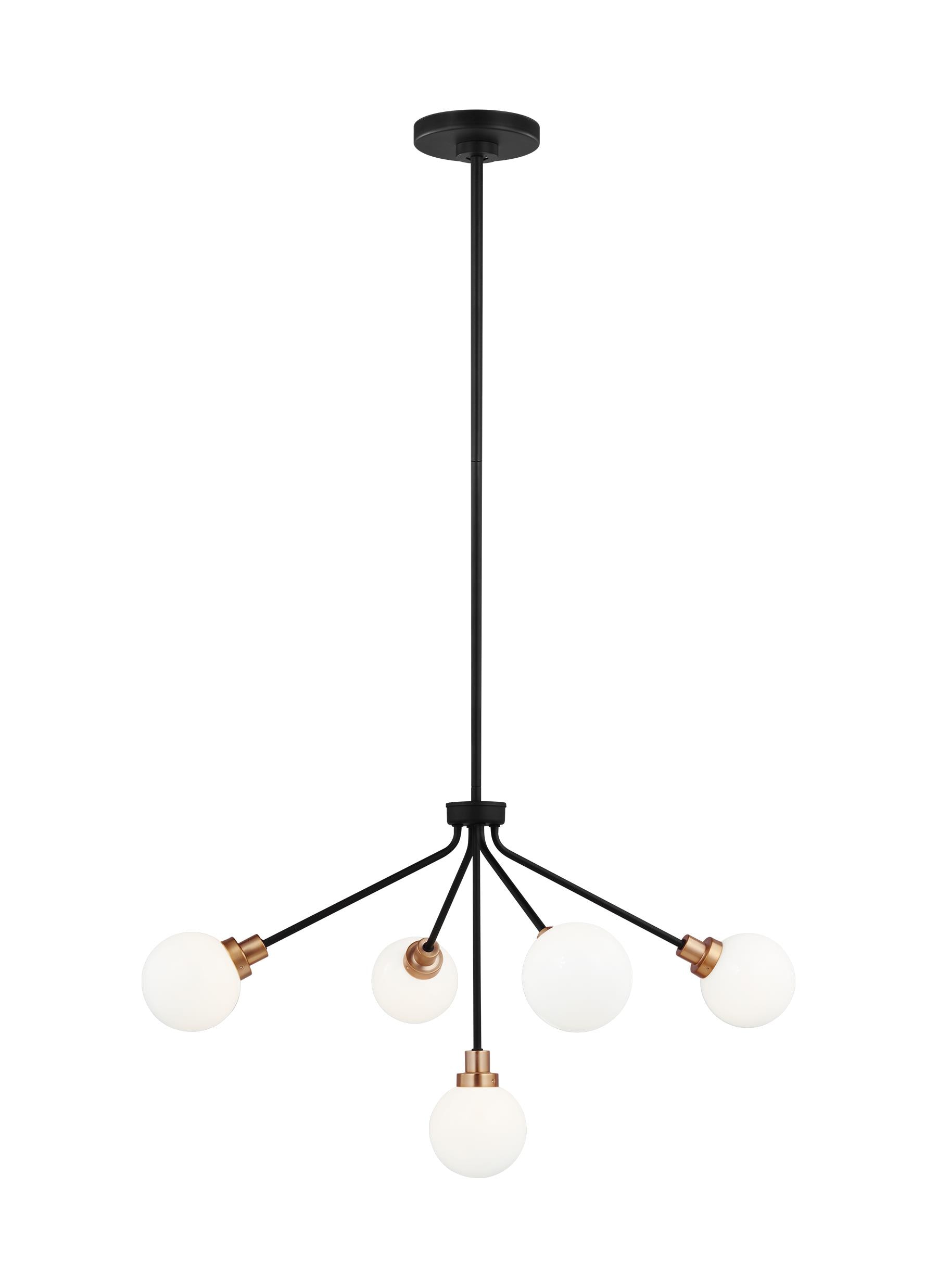Andrea 5-Light Black and Brass Sputnik Chandelier with Frosted Glass Shades