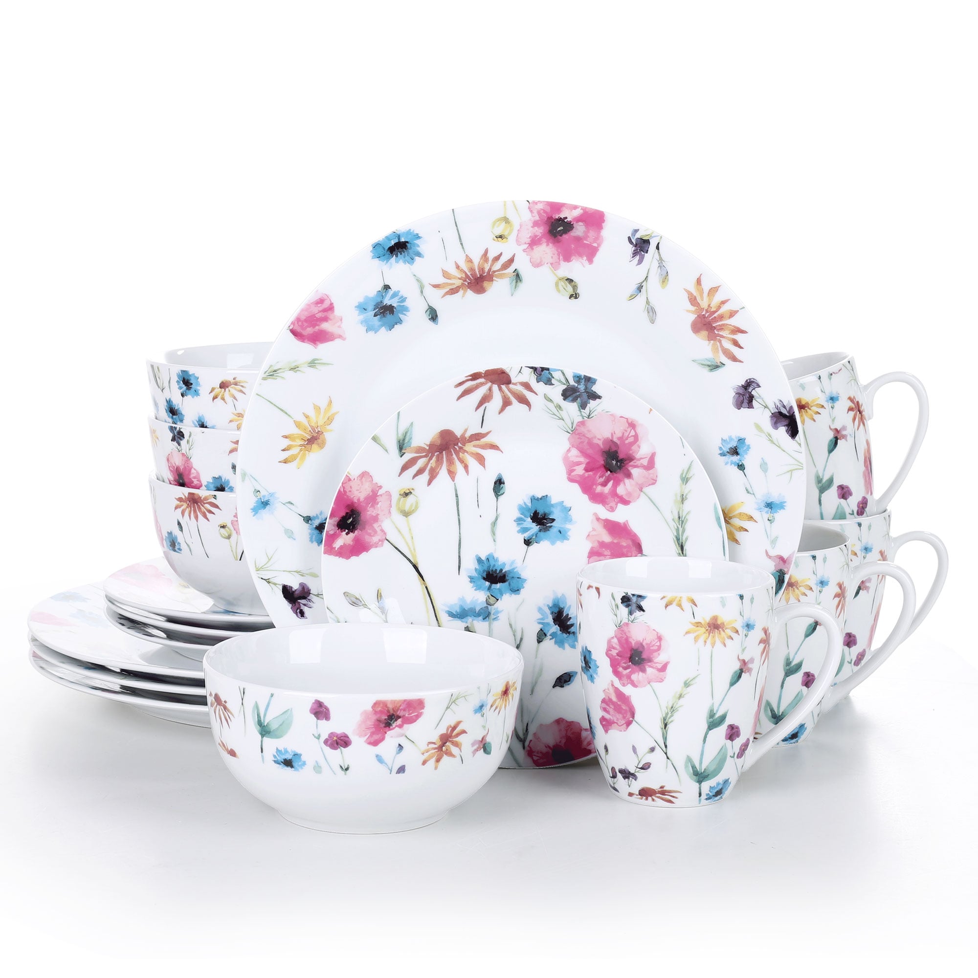 VEWEET, Series Annie, Porcelain Dinnerware Sets for 6, White Dish Set with  Pink Floral, 30 PCS Dinner Sets Including Dinner Plates, Dessert Plates
