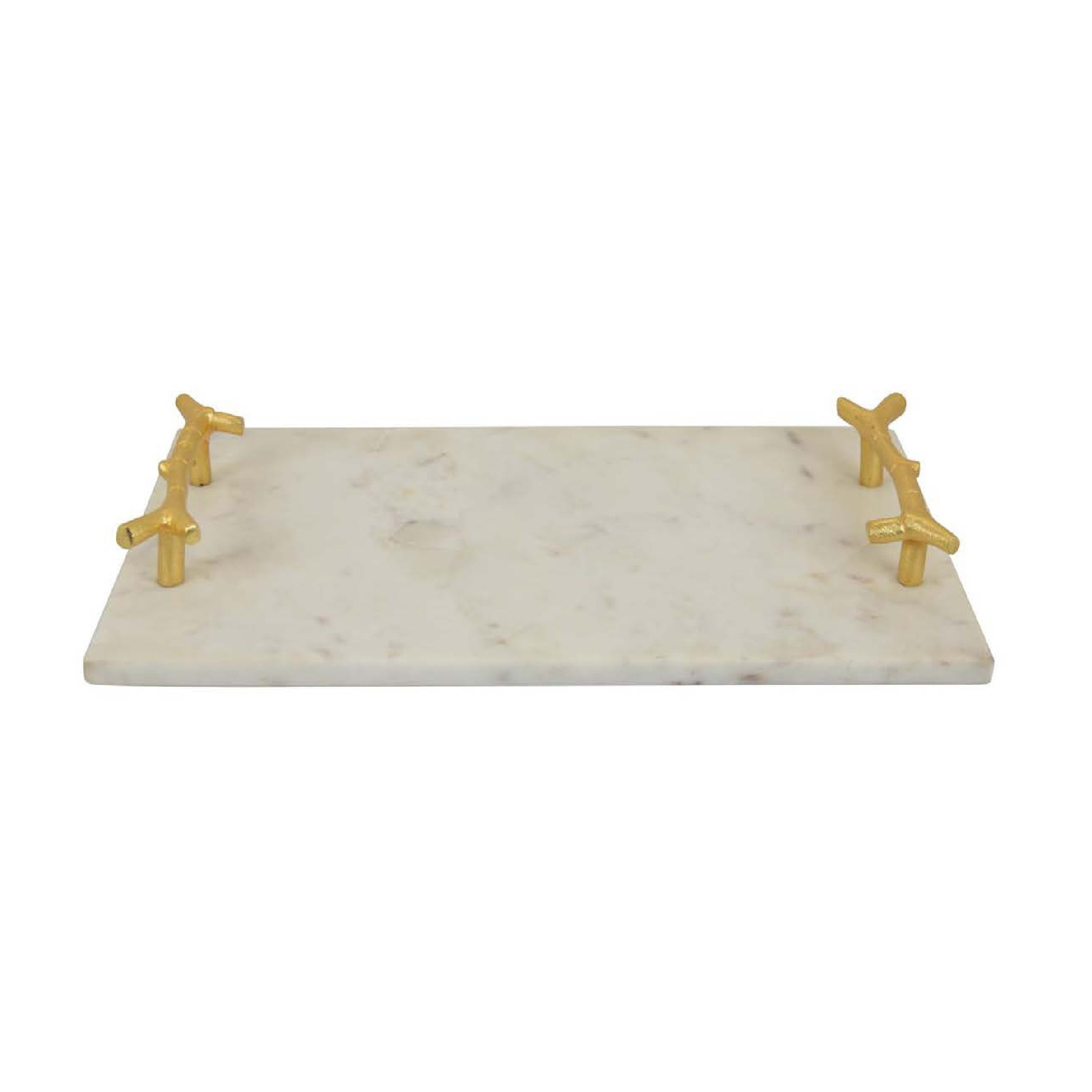 Benzara BM335050 2.5-in x 9-in White, Gold Rectangle Serving tray