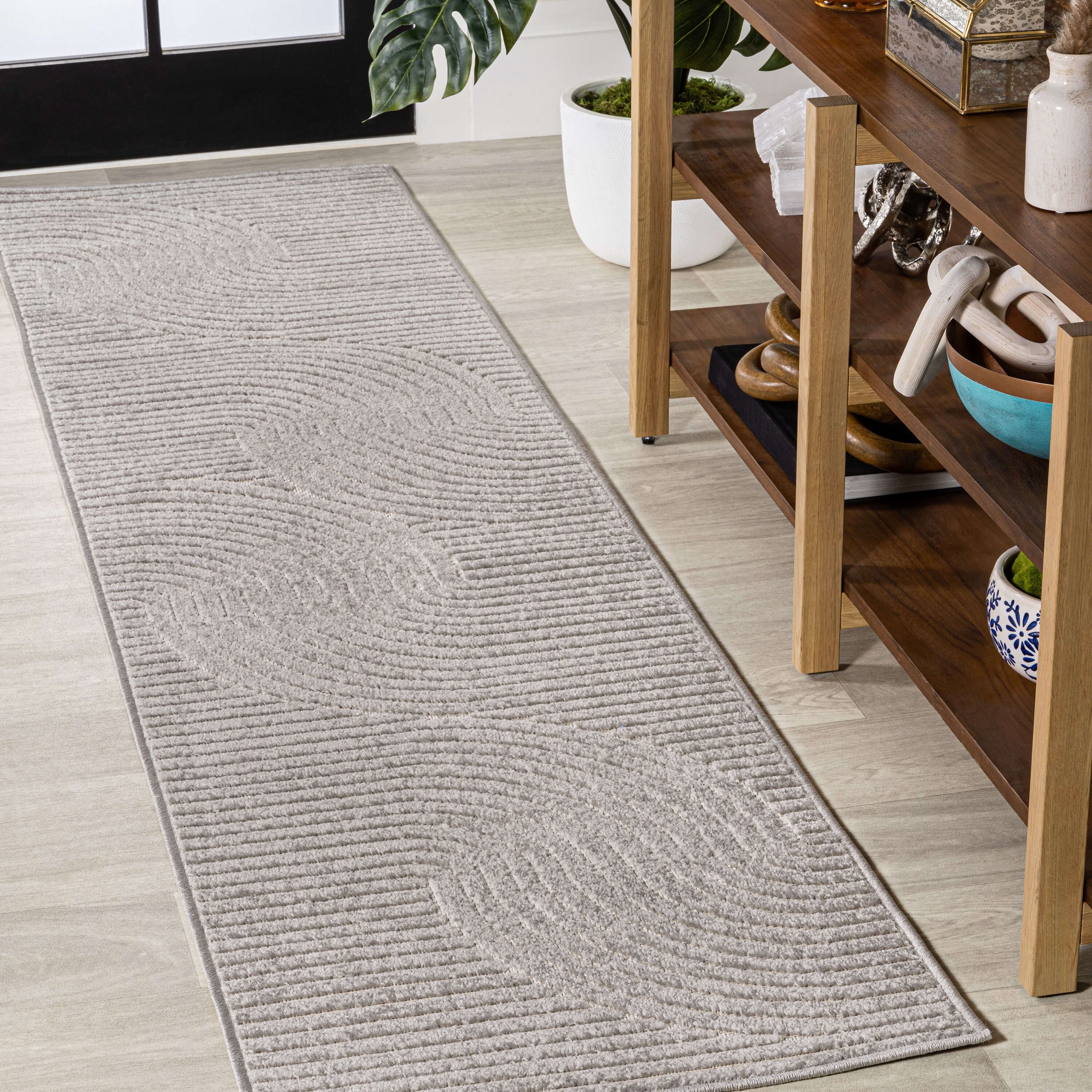 Grey Non Slip Door Mats Long Short Runner Rug Indoor Washable Thin Entrance  Rugs