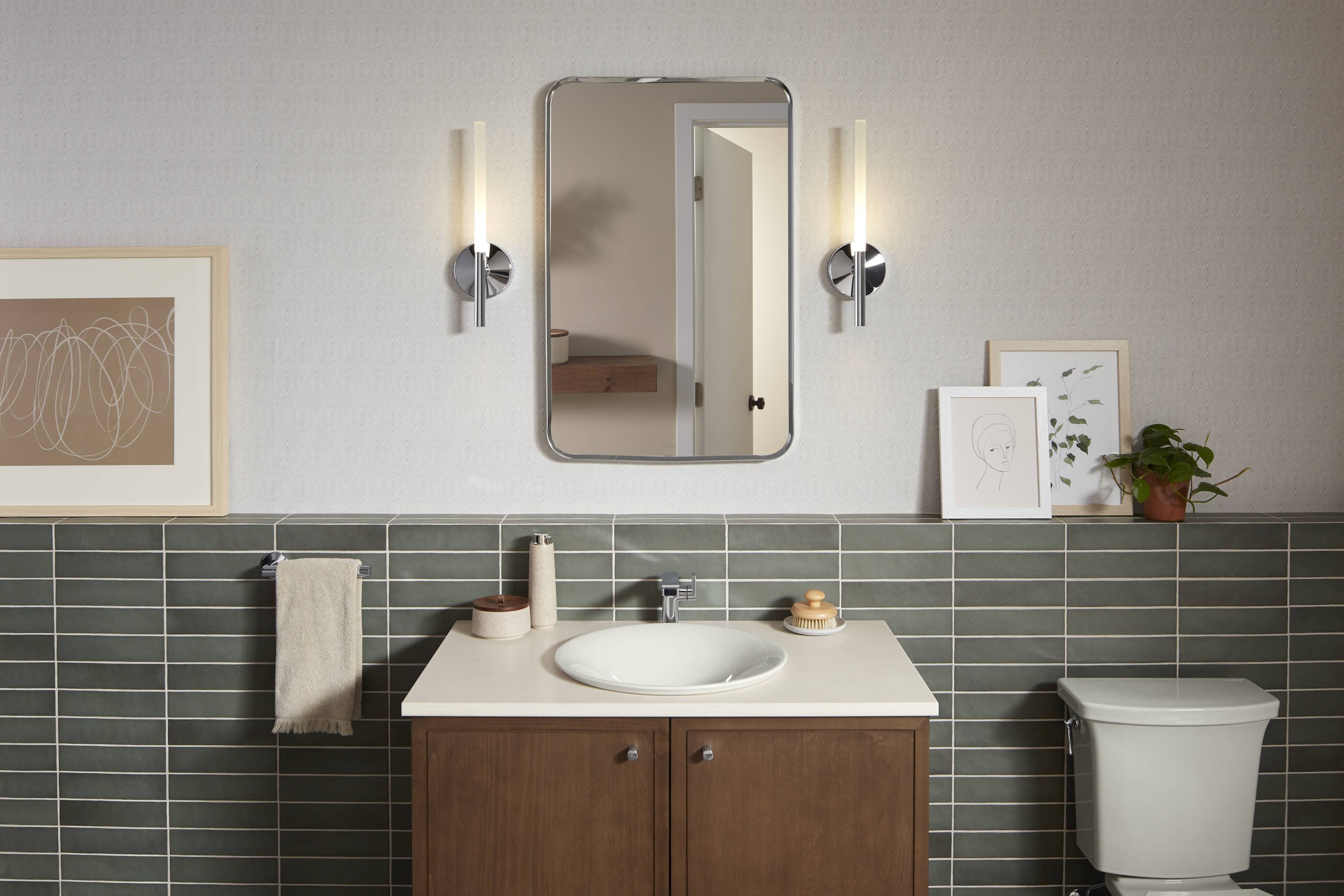 KOHLER 26052-CPL Essential 22.0625-in x 34.0625-in Framed Rectangular Bathroom Vanity Mirror ( Polished Chrome )