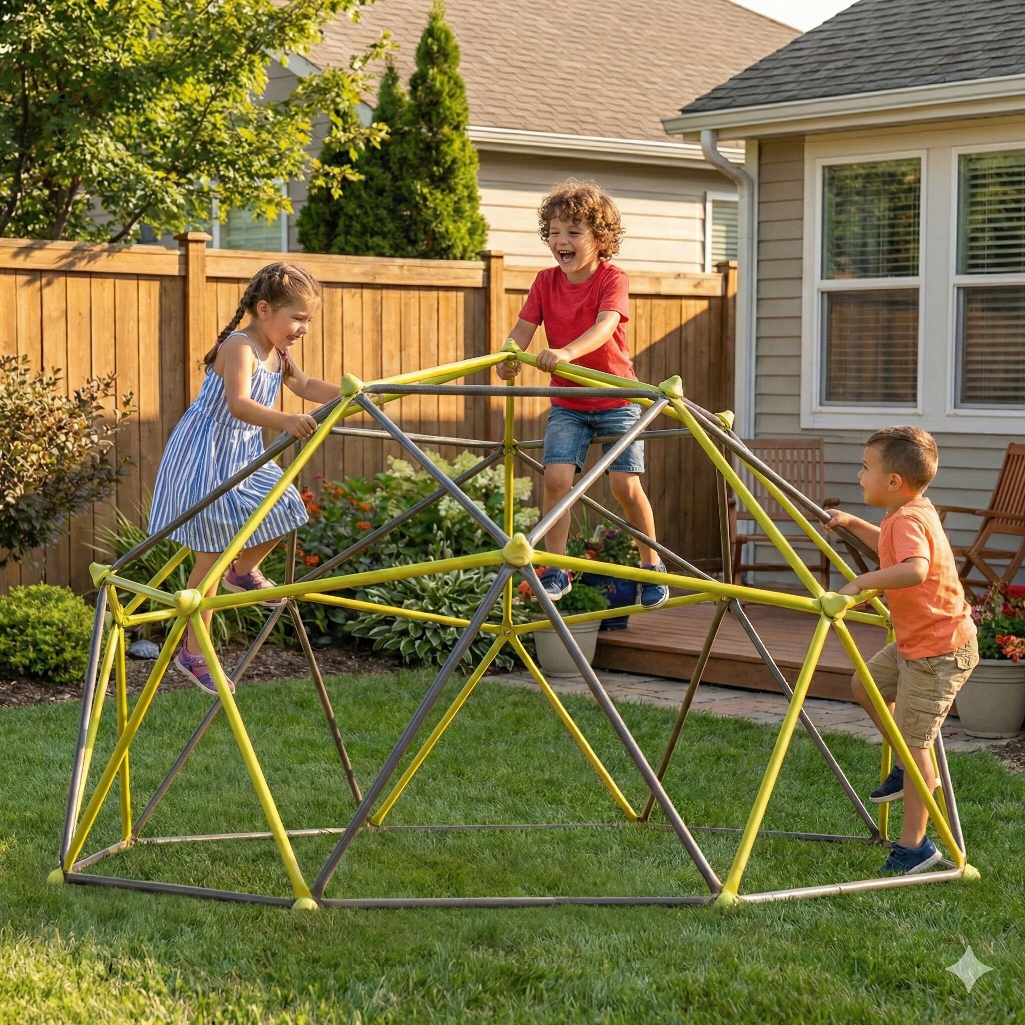 LUXEYARD Ten sided climbing frame for outdoor playground for age 3+ climber with Colorful Climbing Stones 10ft