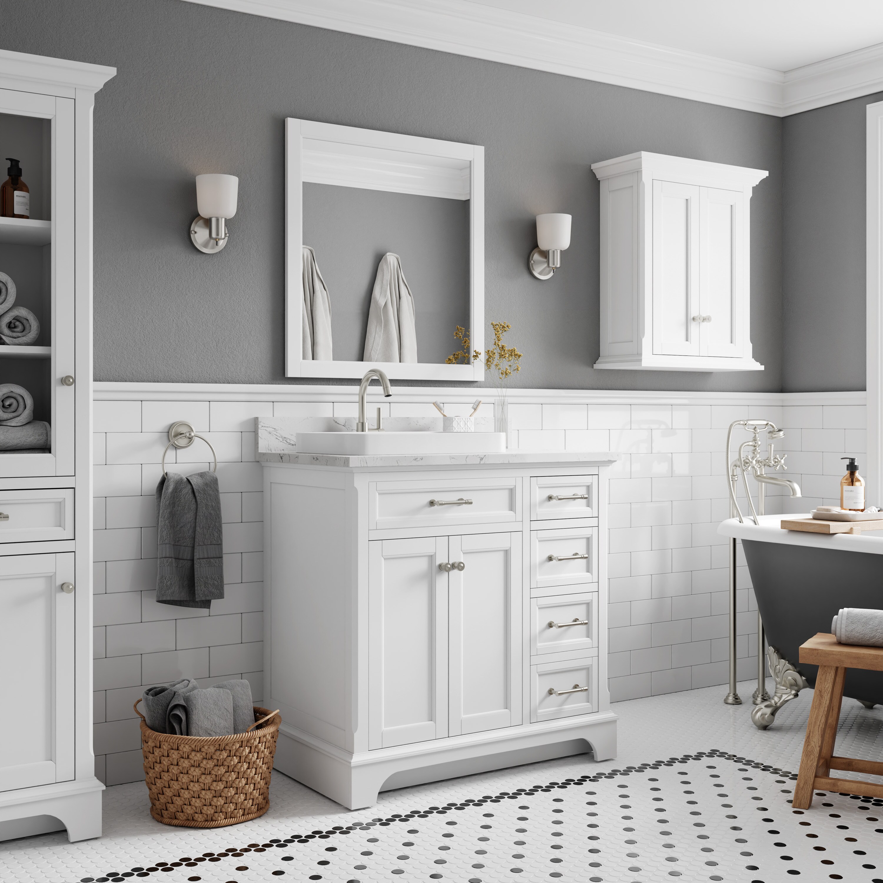allen + roth Roveland 36in White Semirecessed Single Sink Bathroom