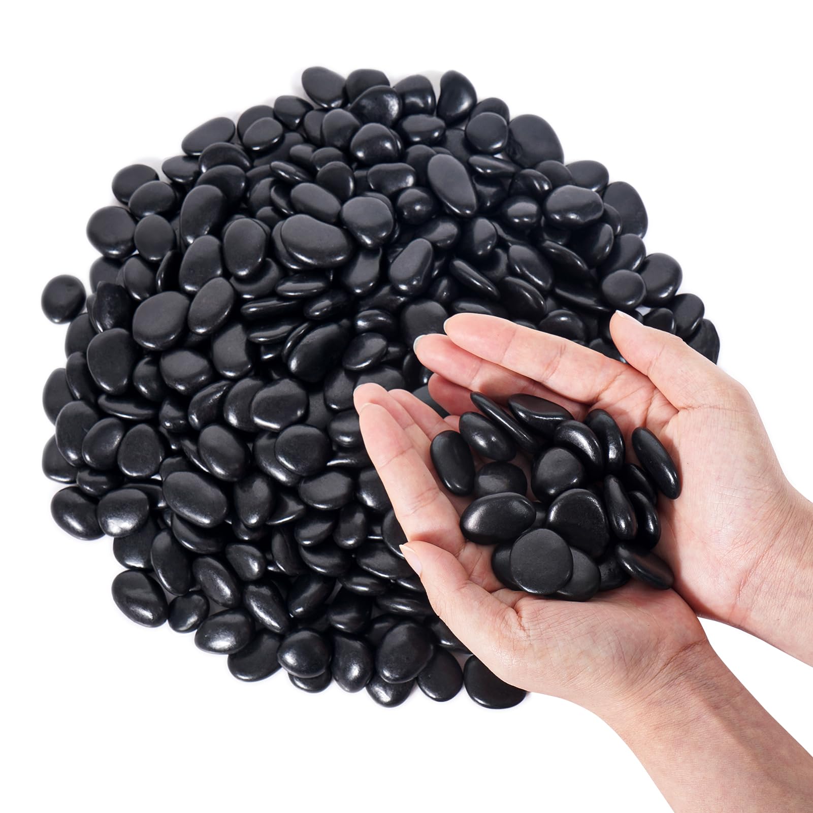 Afoxsos 15 lb 1 to 2 inch black polished river rocks pack decorative pebbles for indoor outdoor plants garden landscaping aquariums vases