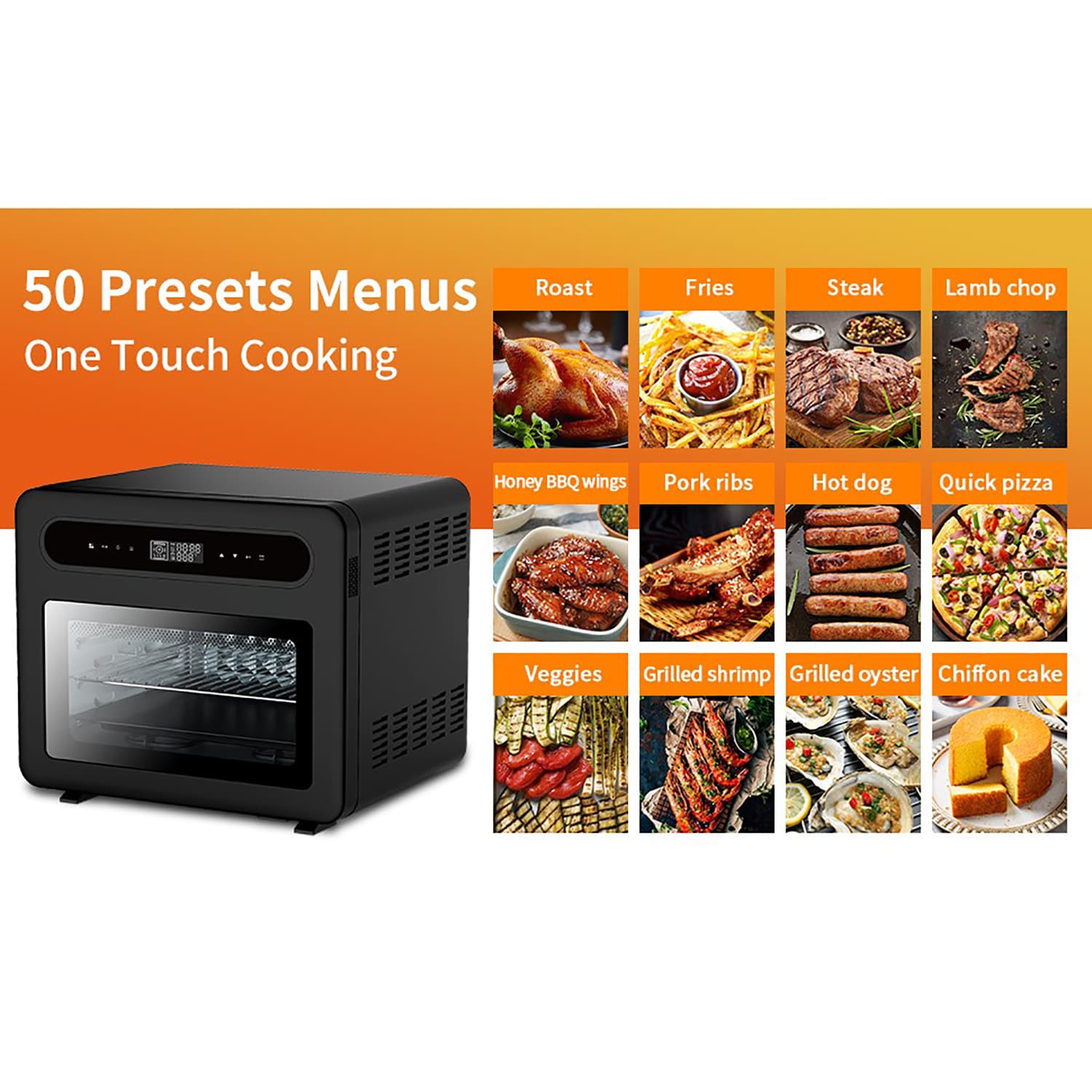 GZMR 26 qt Steam Air Fryer Toast Oven Combo 6-Slice Black Convection Toaster Oven with Rotisserie (1650-Watt) | GR-GT030A