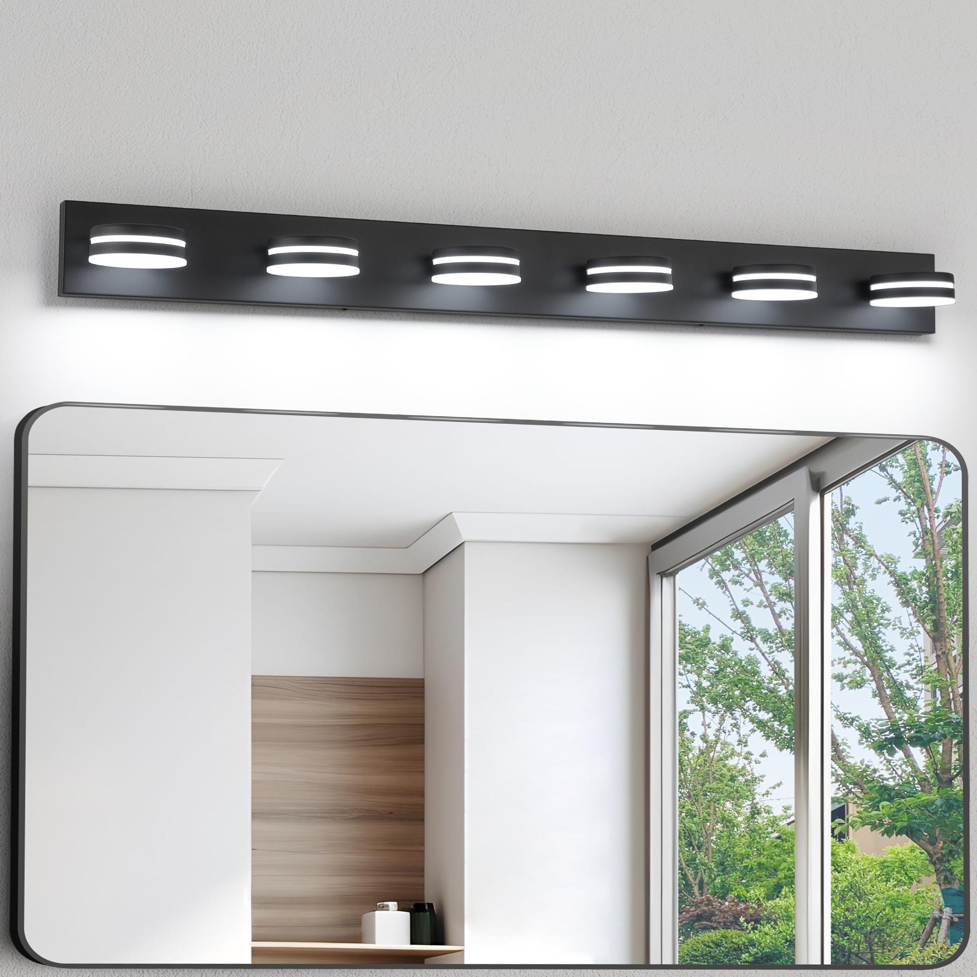 DAYAUM 47.24 in. 6-Light Matte Black Modern Bathroom Vanity Light with 5500K Daylight LED