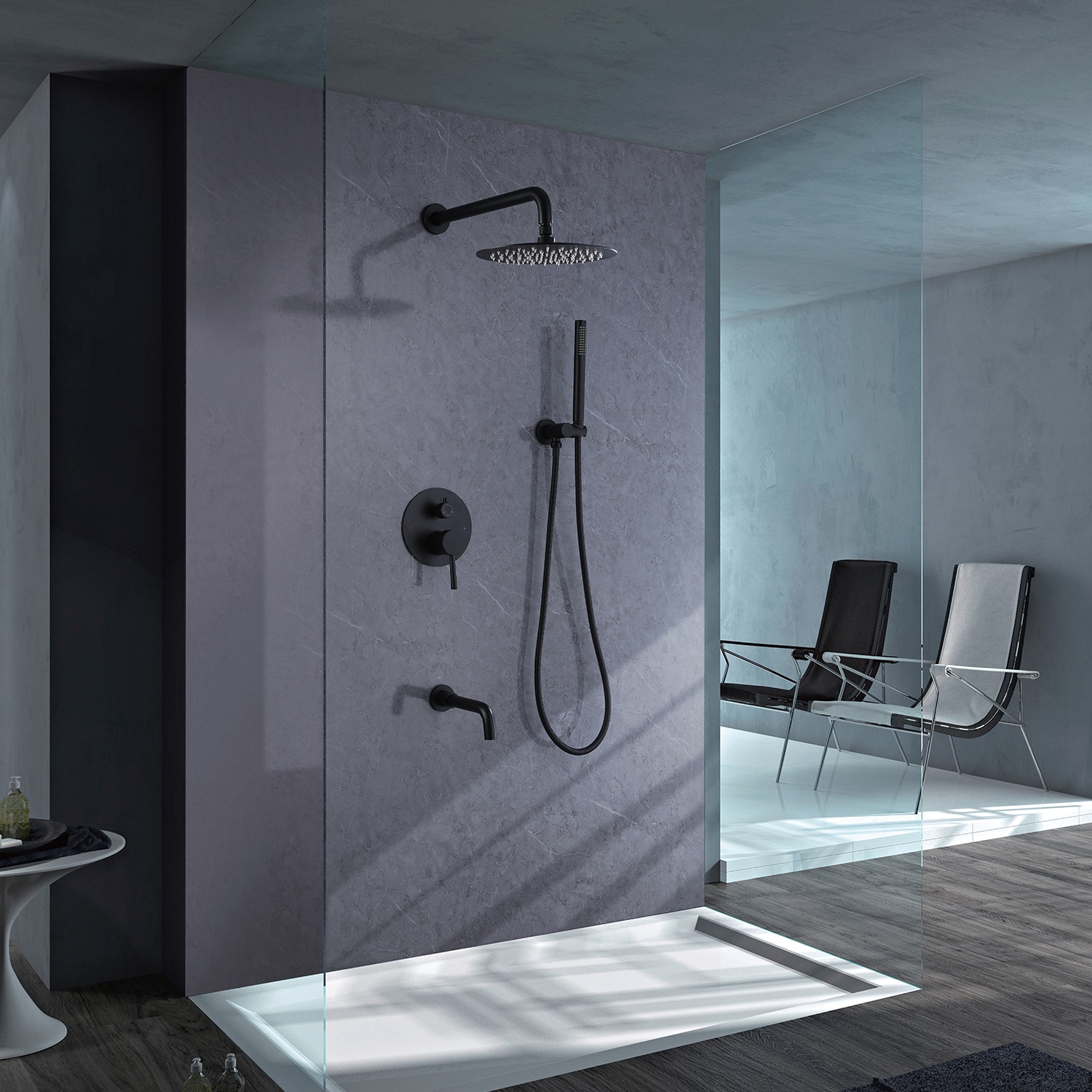 Nestfair KPS85025G Matte Black 10-in Shower Faucet Bar System (Pressure-balanced Valve Included)