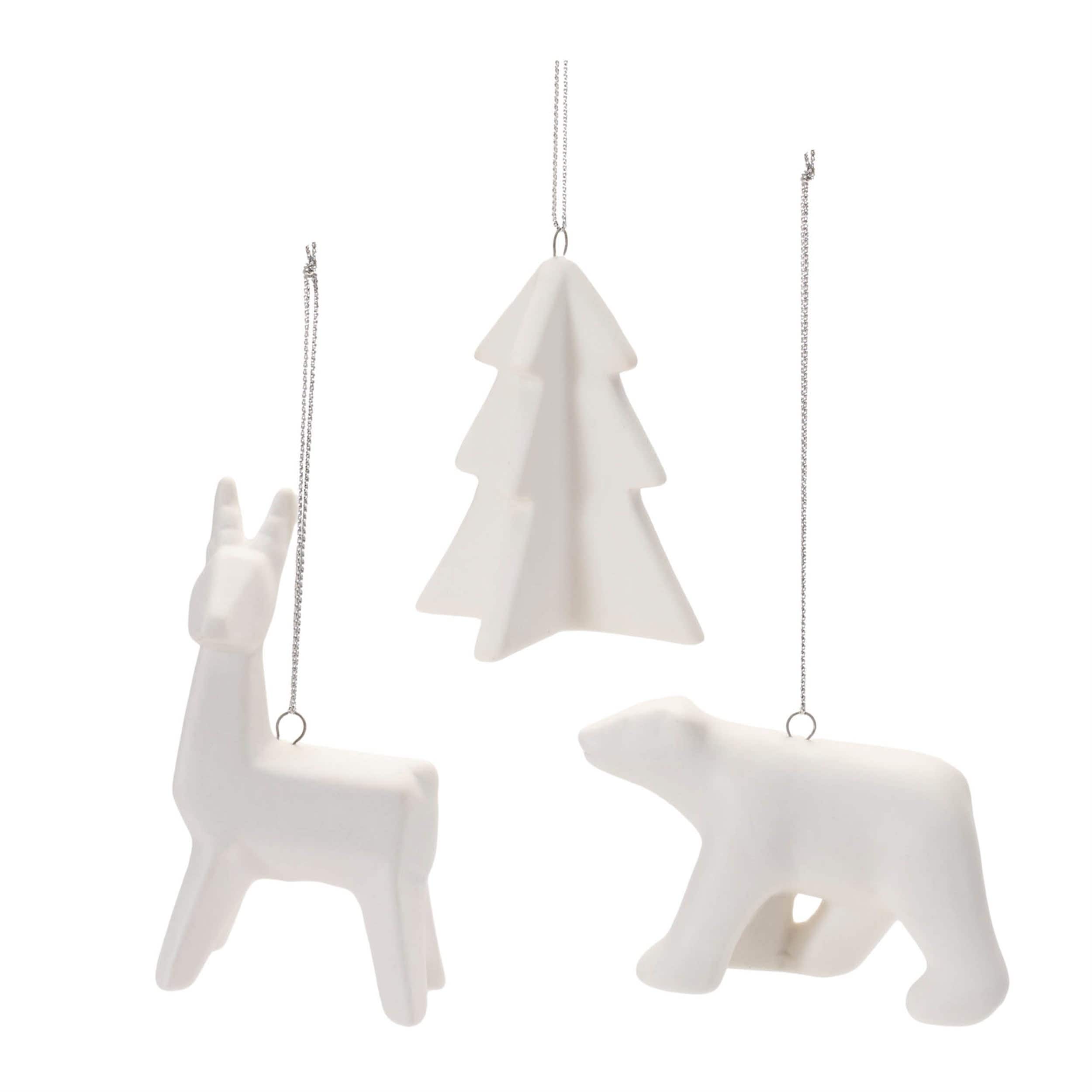 Melrose International 95077DS Deer/Bear/Tree Ornament (Set of 6) 2H 3.25H 3.5H Ceramic
