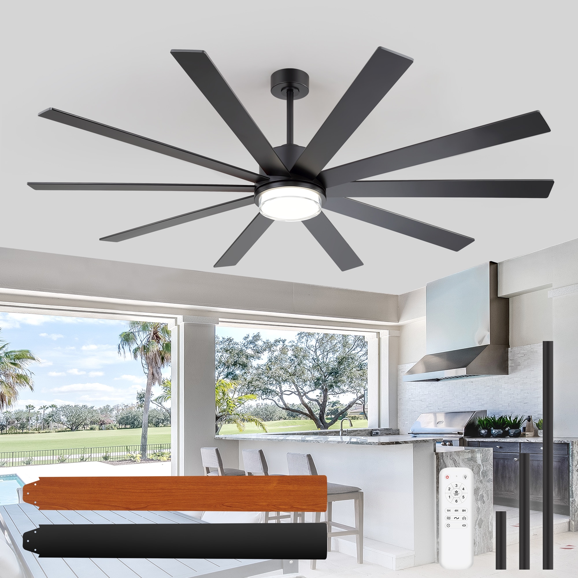 Breezary 32003-WH 75-in Color-Changing Integrated LED Matte Black with Black and Rich Walnut Blades Ceiling Fan With Light 10 -Blade )