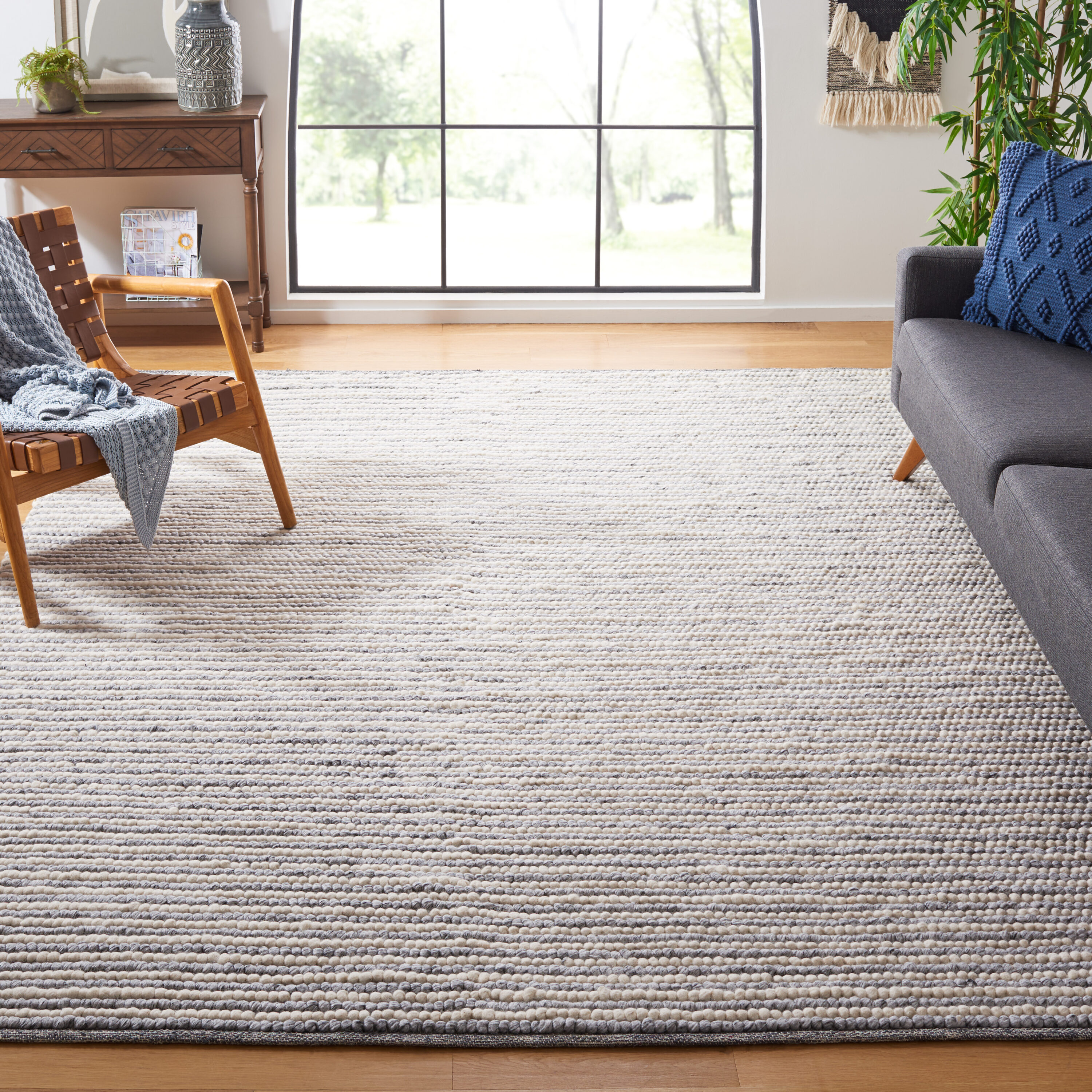 Safavieh Natura 8 x 10 (ft) Knotted Wool Ivory/Grey Rectangular Indoor Solid Spot Clean Only Area rug