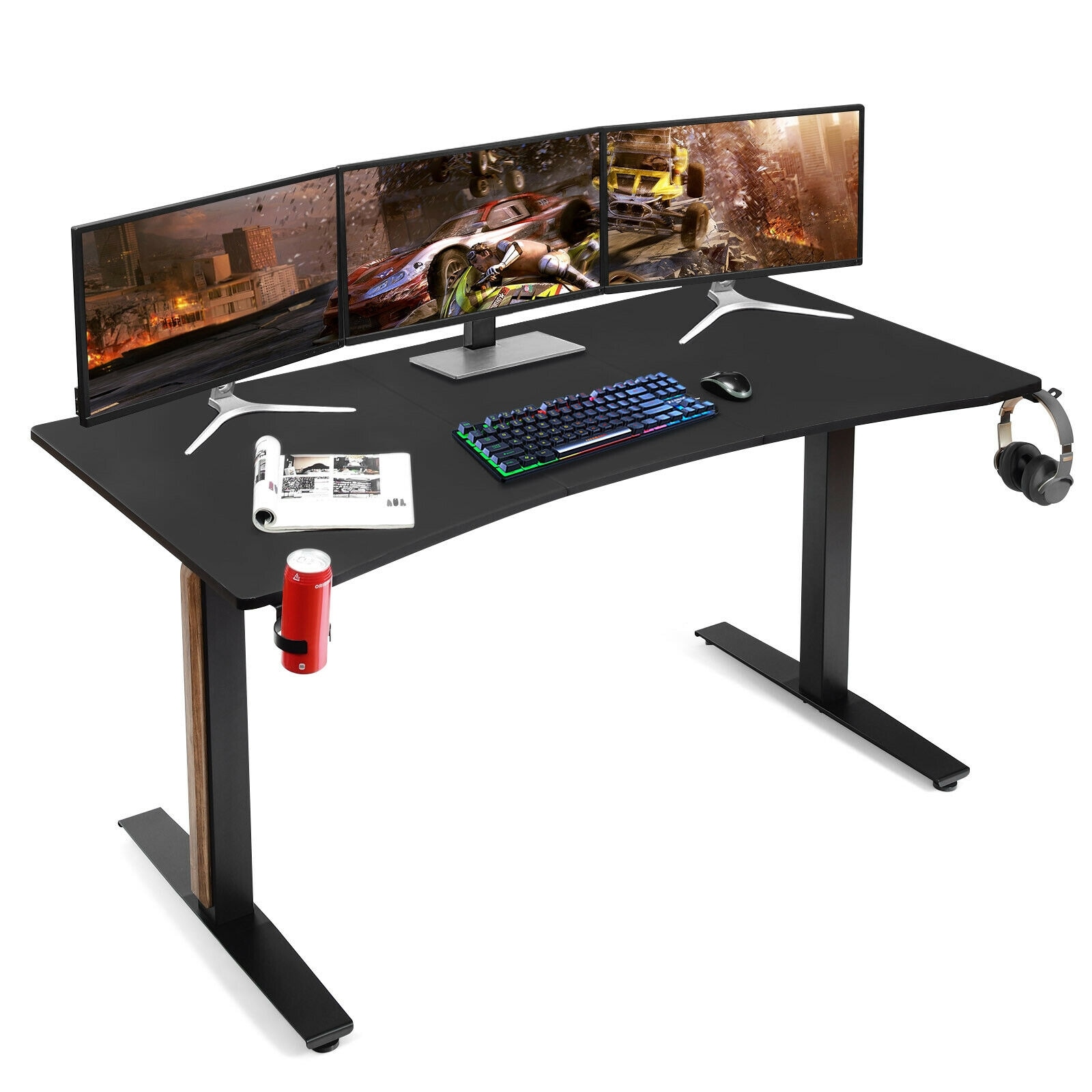  VITESSE Gaming Desk 63 Inch, Ergonomic Gamer Computer Desk with  Mouse Pad, PC Gaming Tables with Gaming Handle Rack, Cup Holder Headphone  Hook : Home & Kitchen