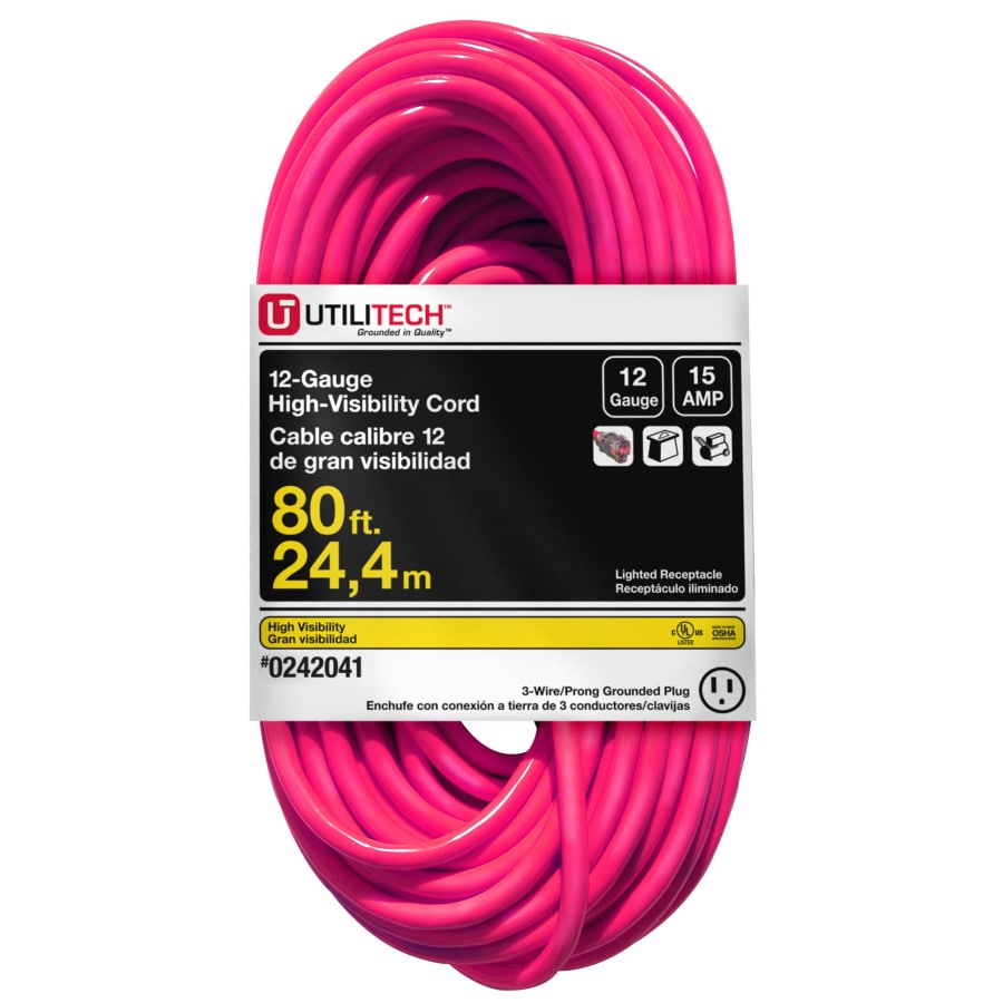 Utilitech Outdoor 50-ft 12/3 3-Prong Pink Outdoor SJTW Heavy Duty ...