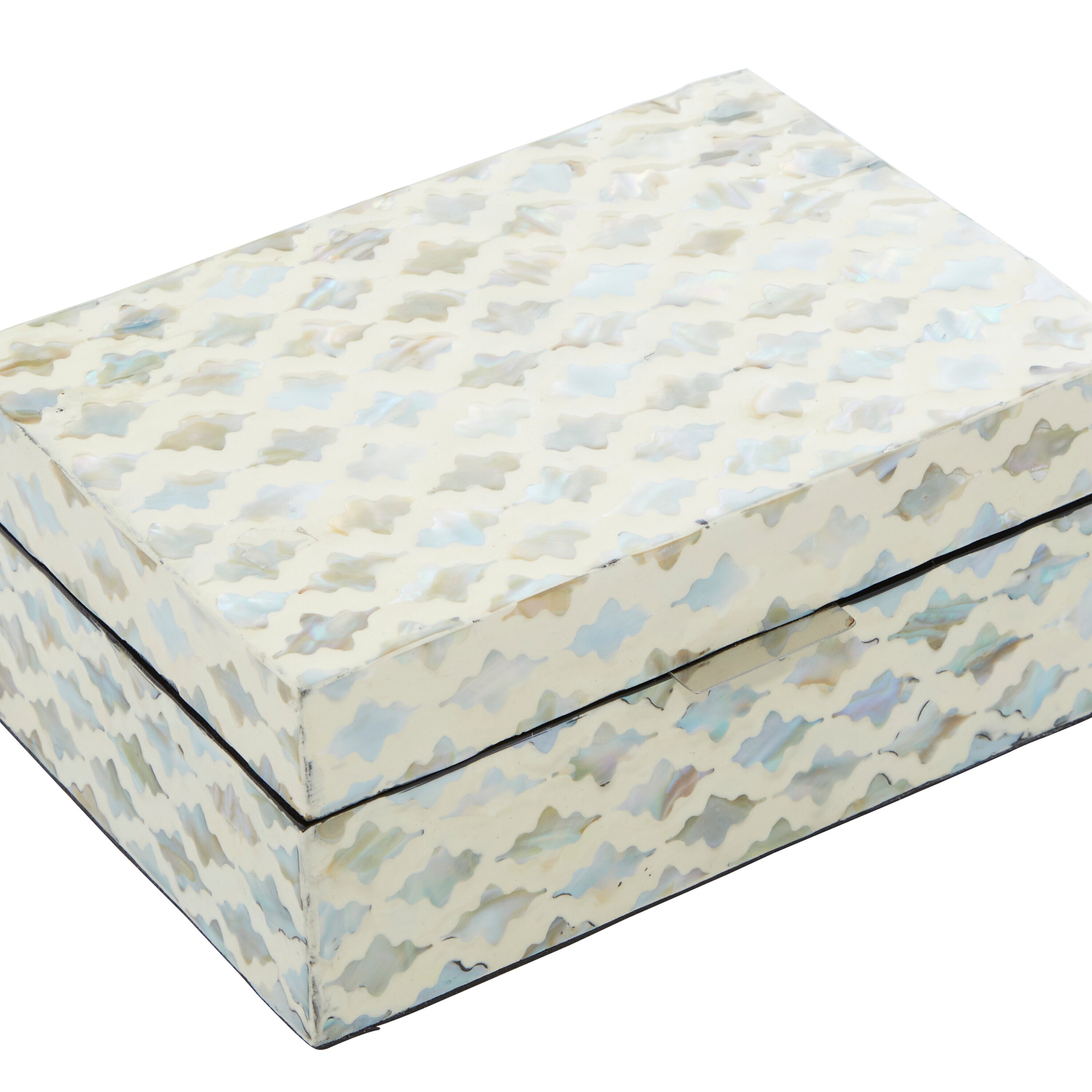 Cream Mother of Pearl Geometric Lidded Jewelry Boxes, Set of 2
