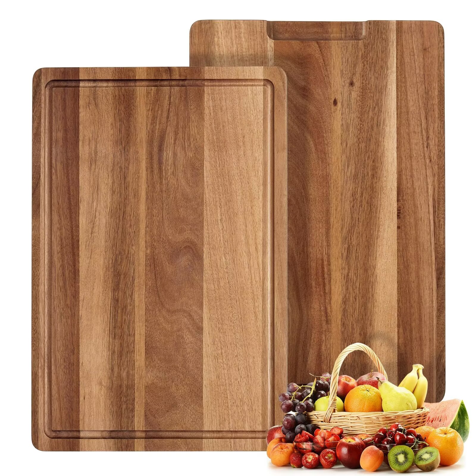 Qeetex JXNAG-PHK-348VSWCG 18x12 Inch Acacia Wood Cutting Board Extra Large Cutting Board with Grip Handles and Juice Grooves Sturdy Structure Durable Reversible Knife Friendly