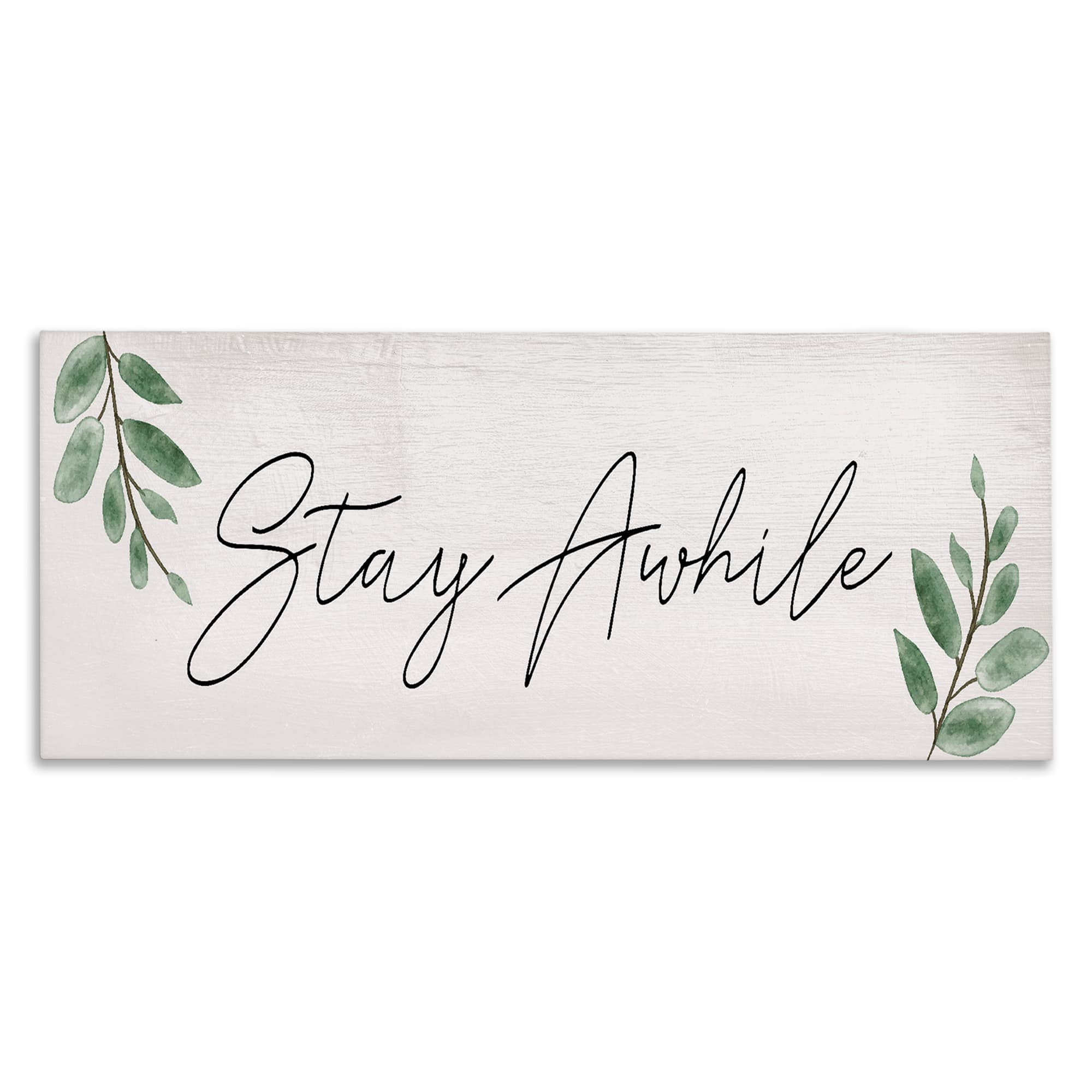 Stupell Industries BT-150-CN-20X48 Stay Awhile with Plant Sprigs Canvas Wall Art By Lil' Rue 48 x 20