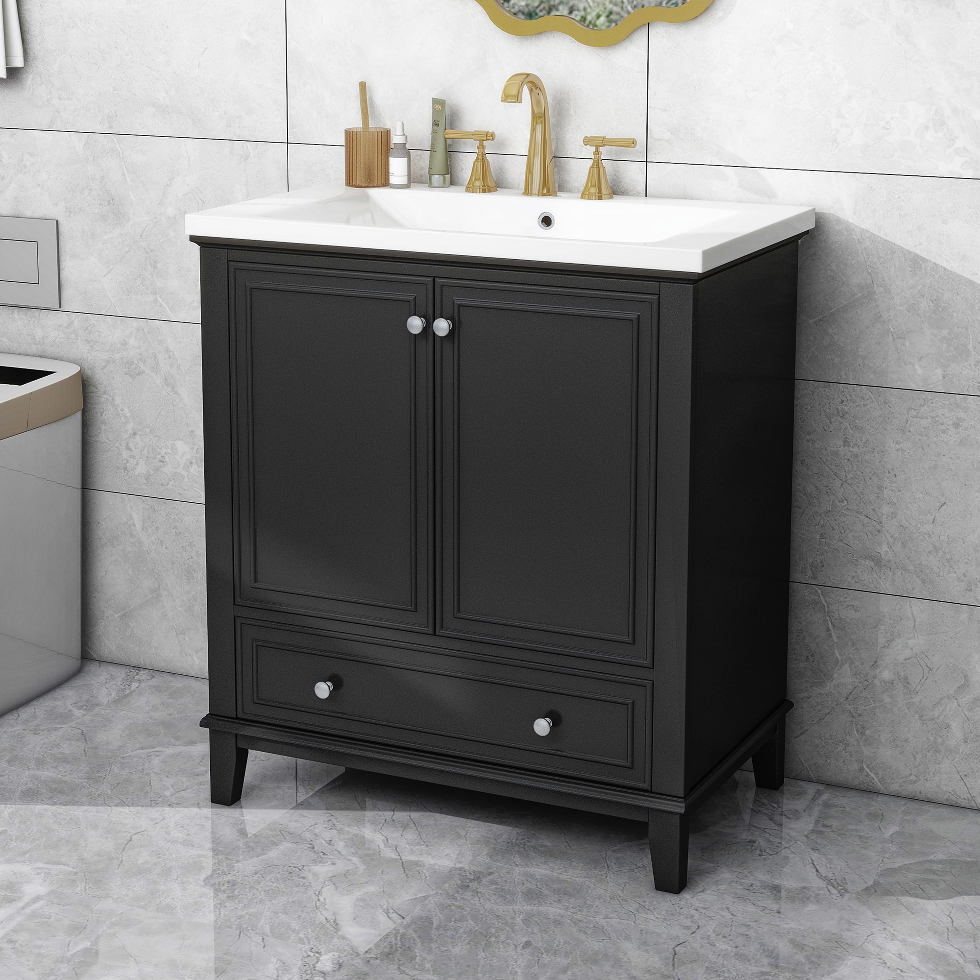 WELLFOR NIE-N7VT05G 30-in Black Undermount Single Sink Bathroom Vanity with White Ceramic Top