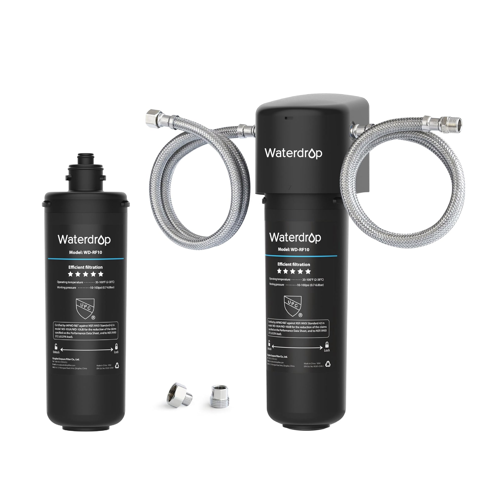 Waterdrop B-WD-10UA-RFSET 10UA Under Sink Water Filter System offers deep filtration reducing PFAS PFOA/PFOS lead chlorine bad taste and odor Certified by IAPMO against NSF/ANSI 42 and 372 standards This bundle includes an extra RF10 Replacement Filter