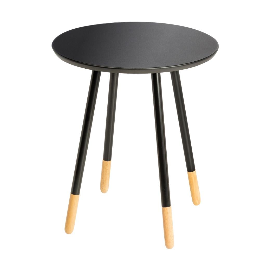 Modern Round Black and Natural Composite End Table
